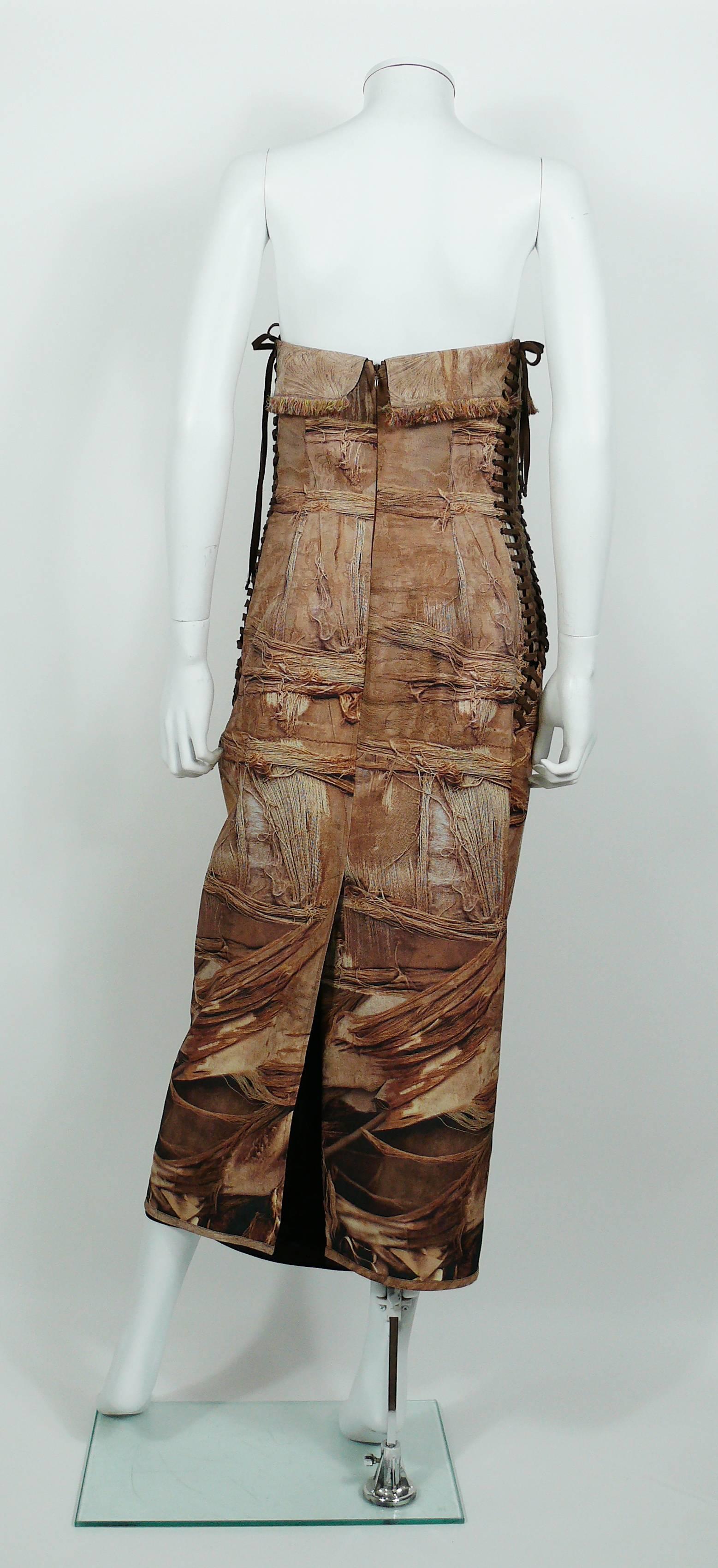 Jean Paul Gaultier Stunning Torn Fabric Trompe L'Oeil Bustier Dress USA Size 10 1