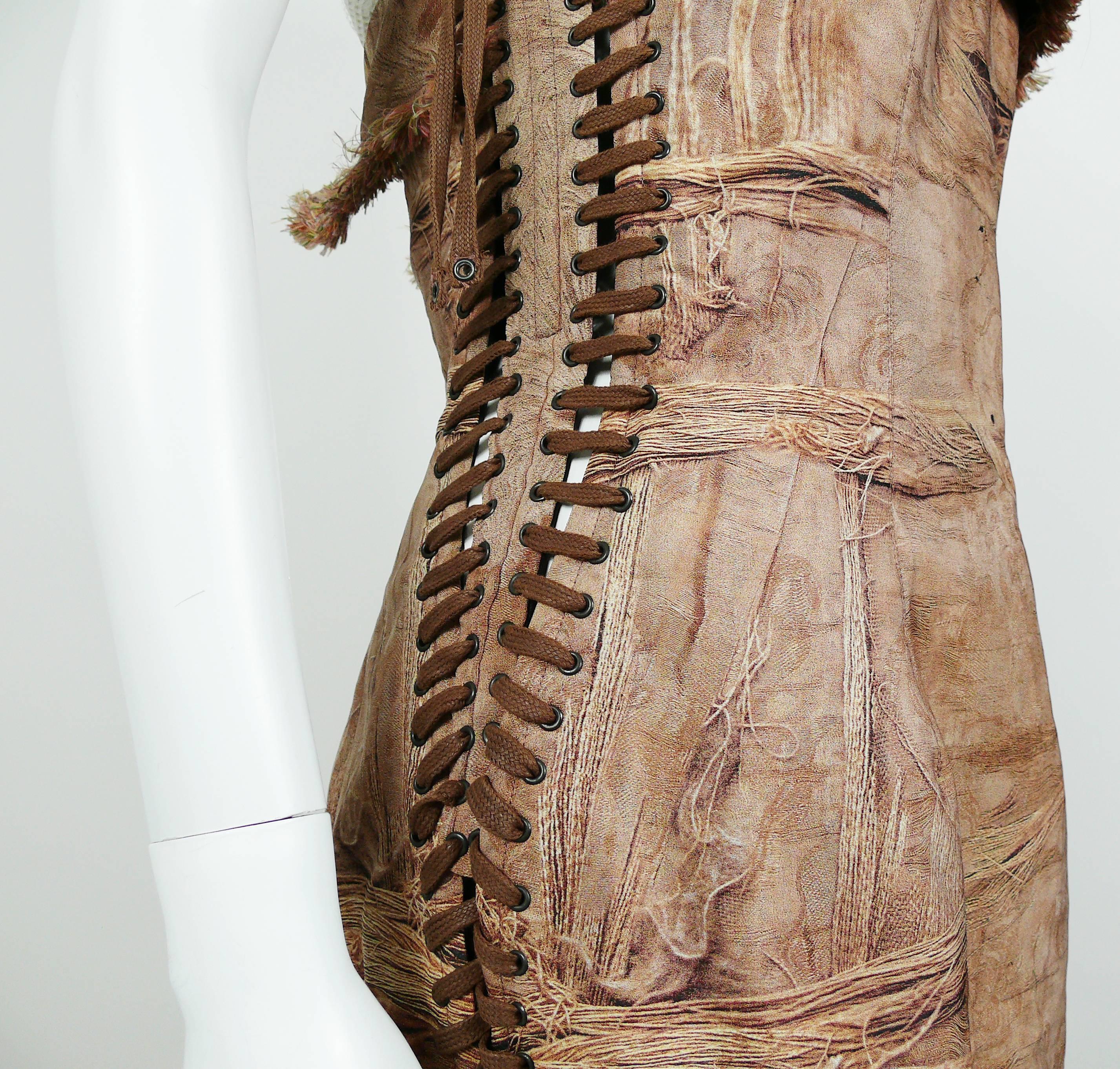Jean Paul Gaultier Stunning Torn Fabric Trompe L'Oeil Bustier Dress USA Size 10 In Excellent Condition In Nice, FR