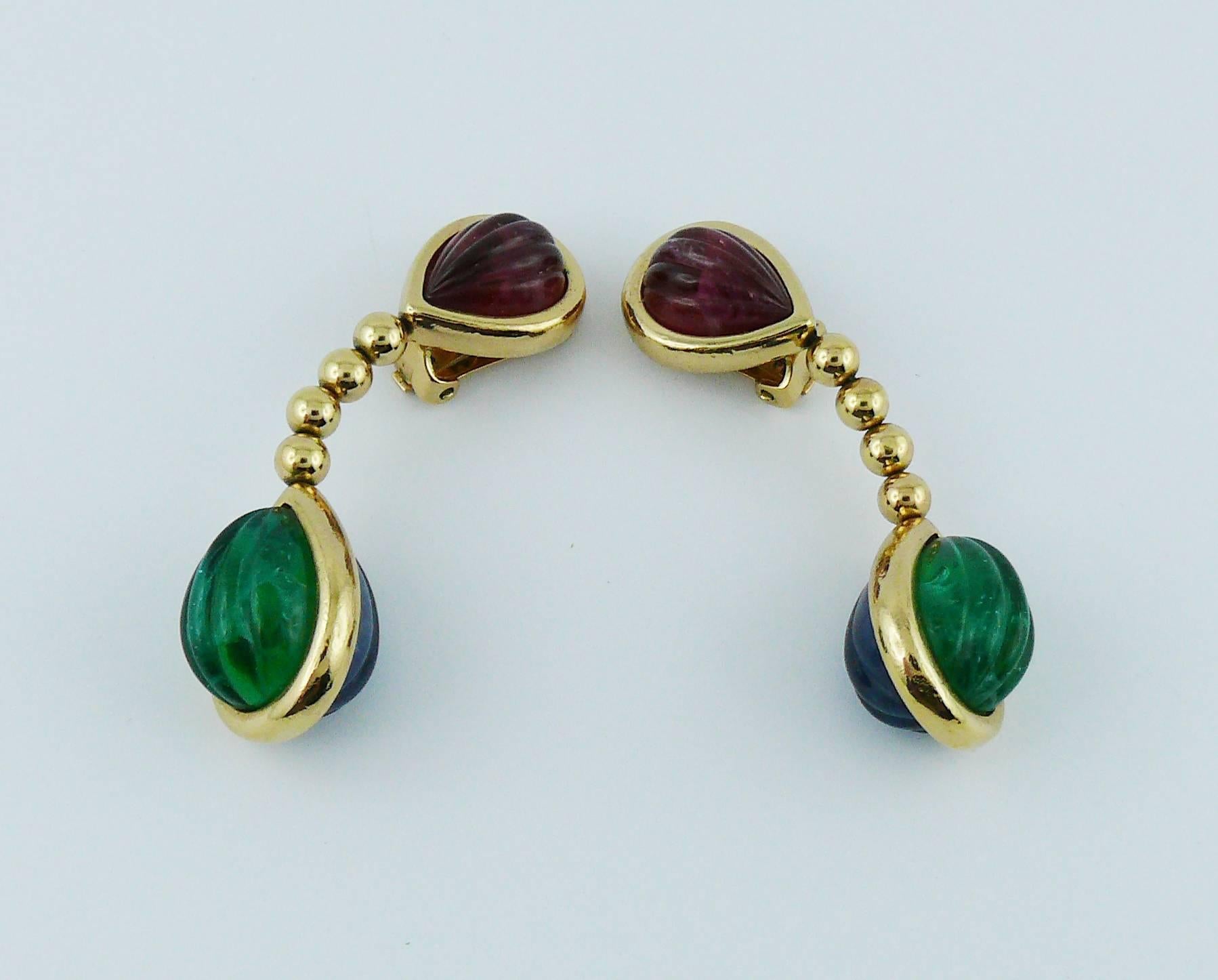Women's Christian Dior Vintage Faux Gems Dangling Earrings