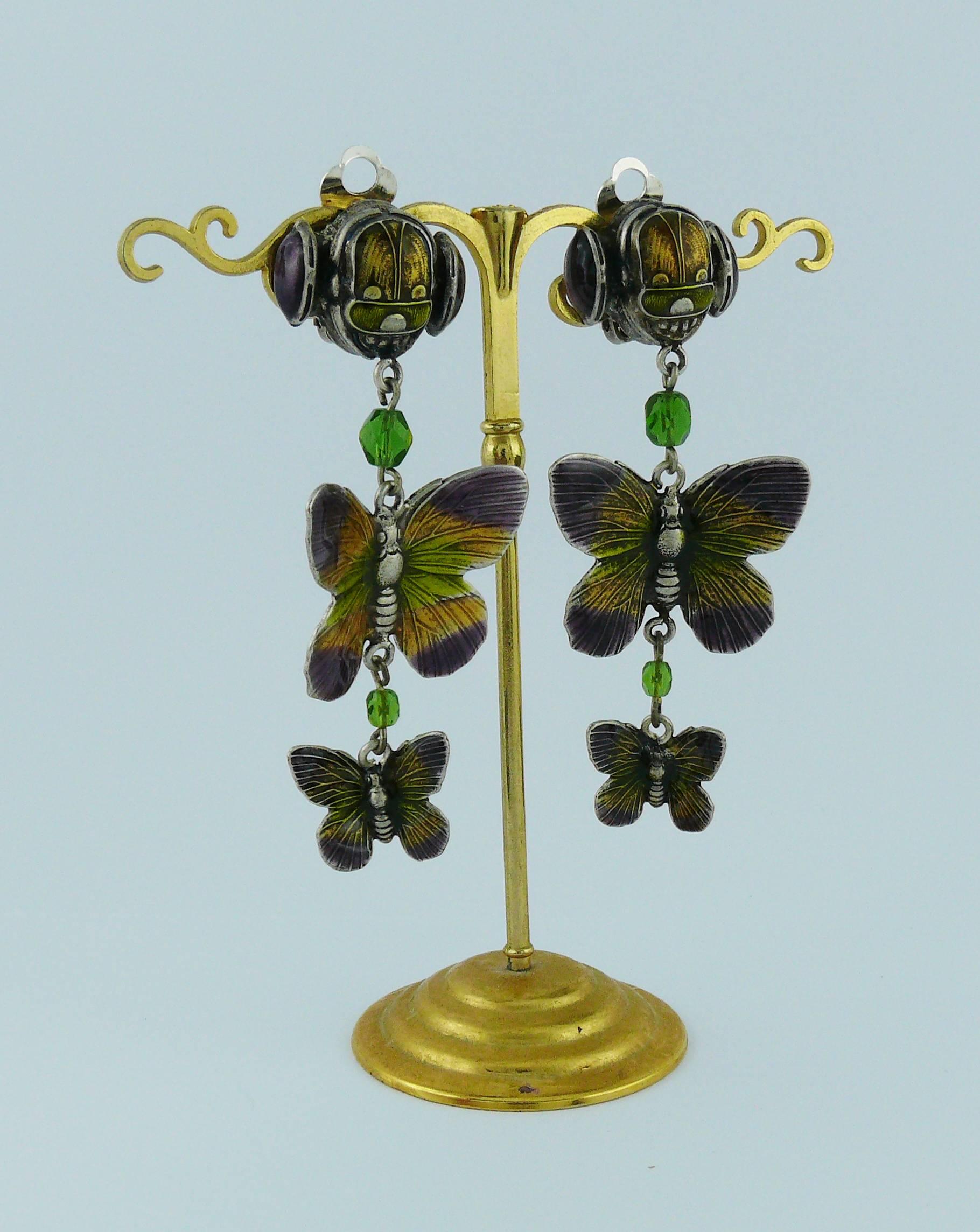 Jean Paul Gaultier 1990s Unsigned Scarab and Butterflies Dangling Earrings In Excellent Condition In Nice, FR