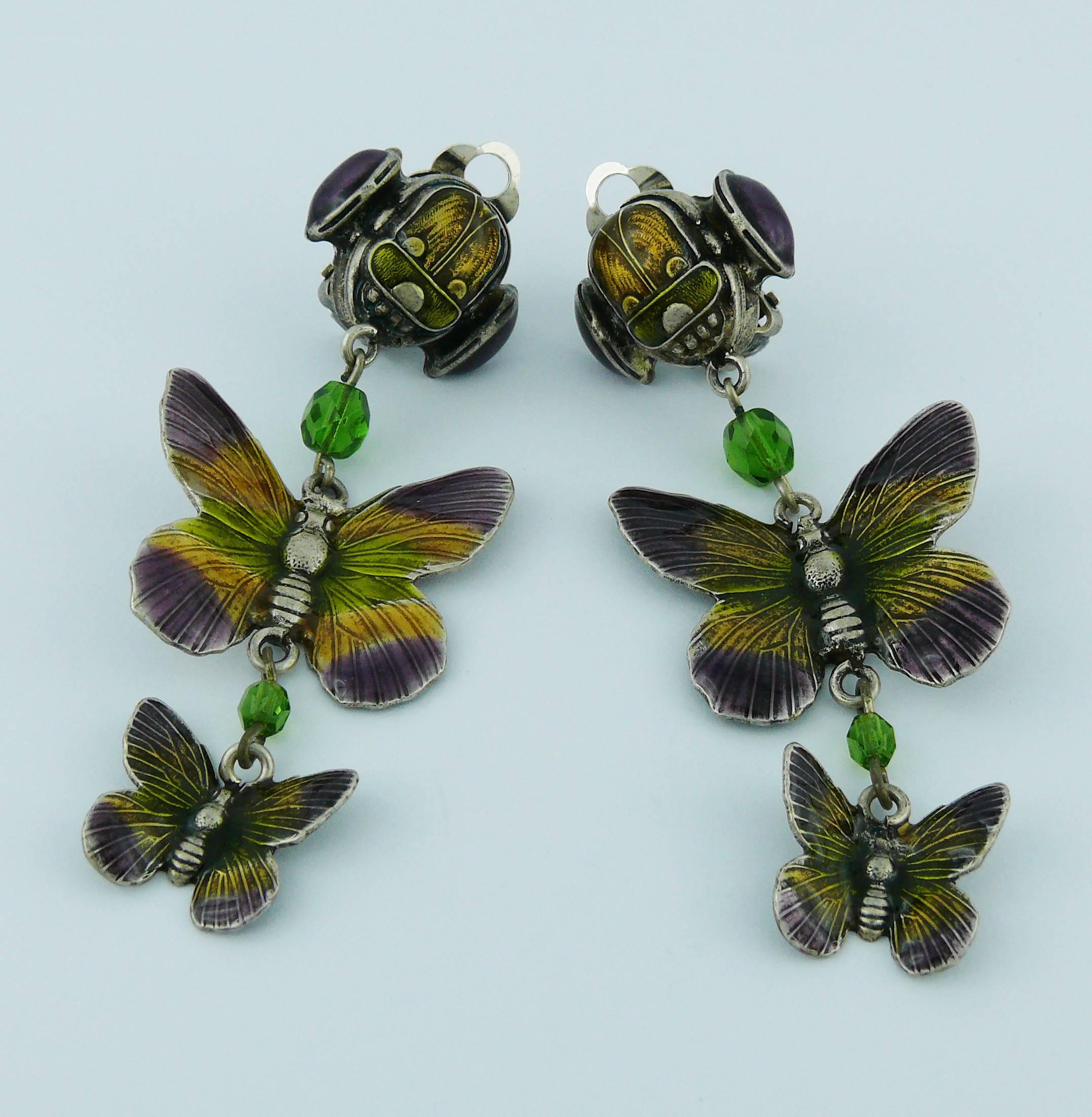 Women's Jean Paul Gaultier 1990s Unsigned Scarab and Butterflies Dangling Earrings