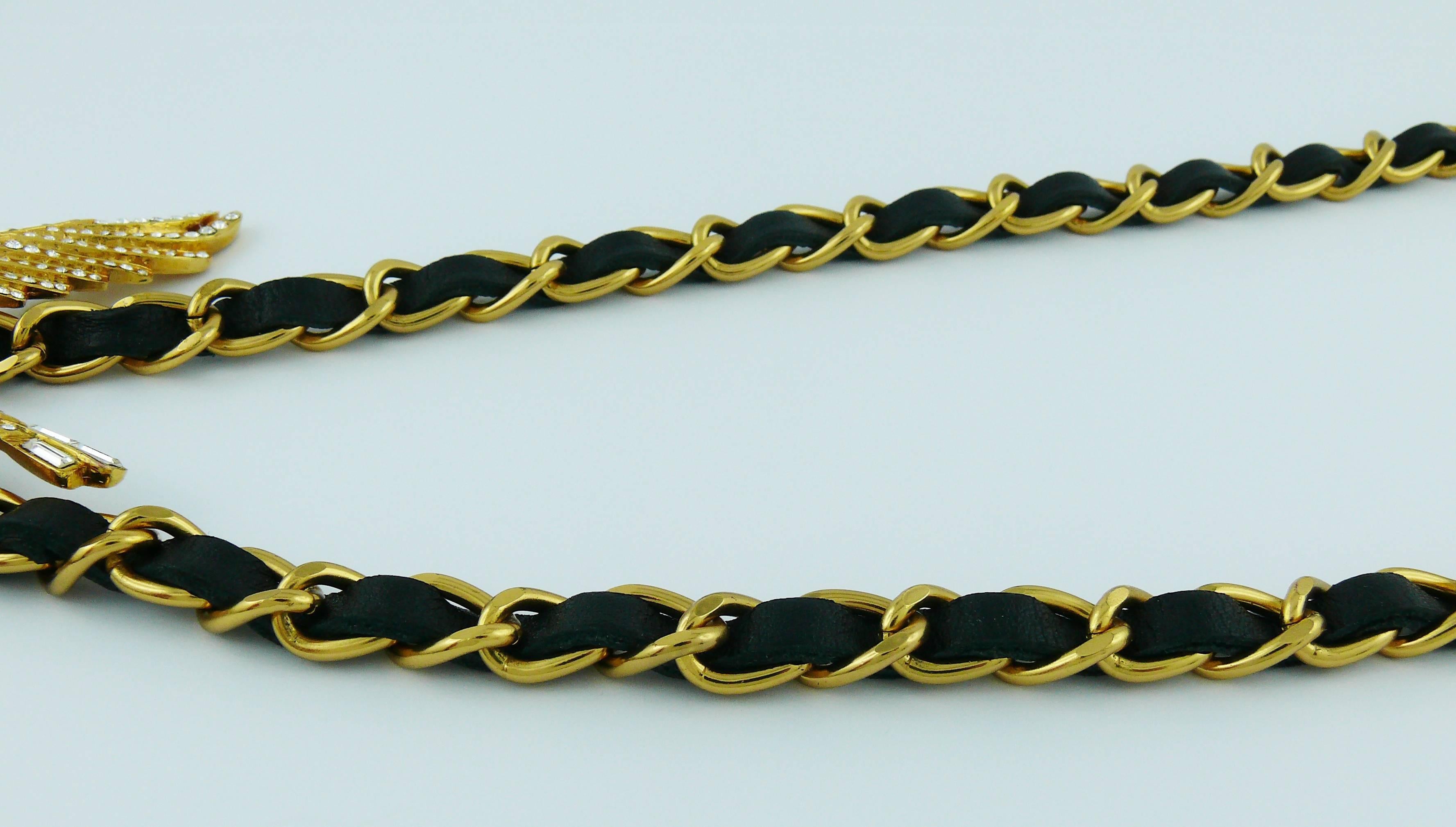Chanel Rare Jewelled Eagle Schwarz und Gold Runway Gürtel oder Halskette im Angebot 1