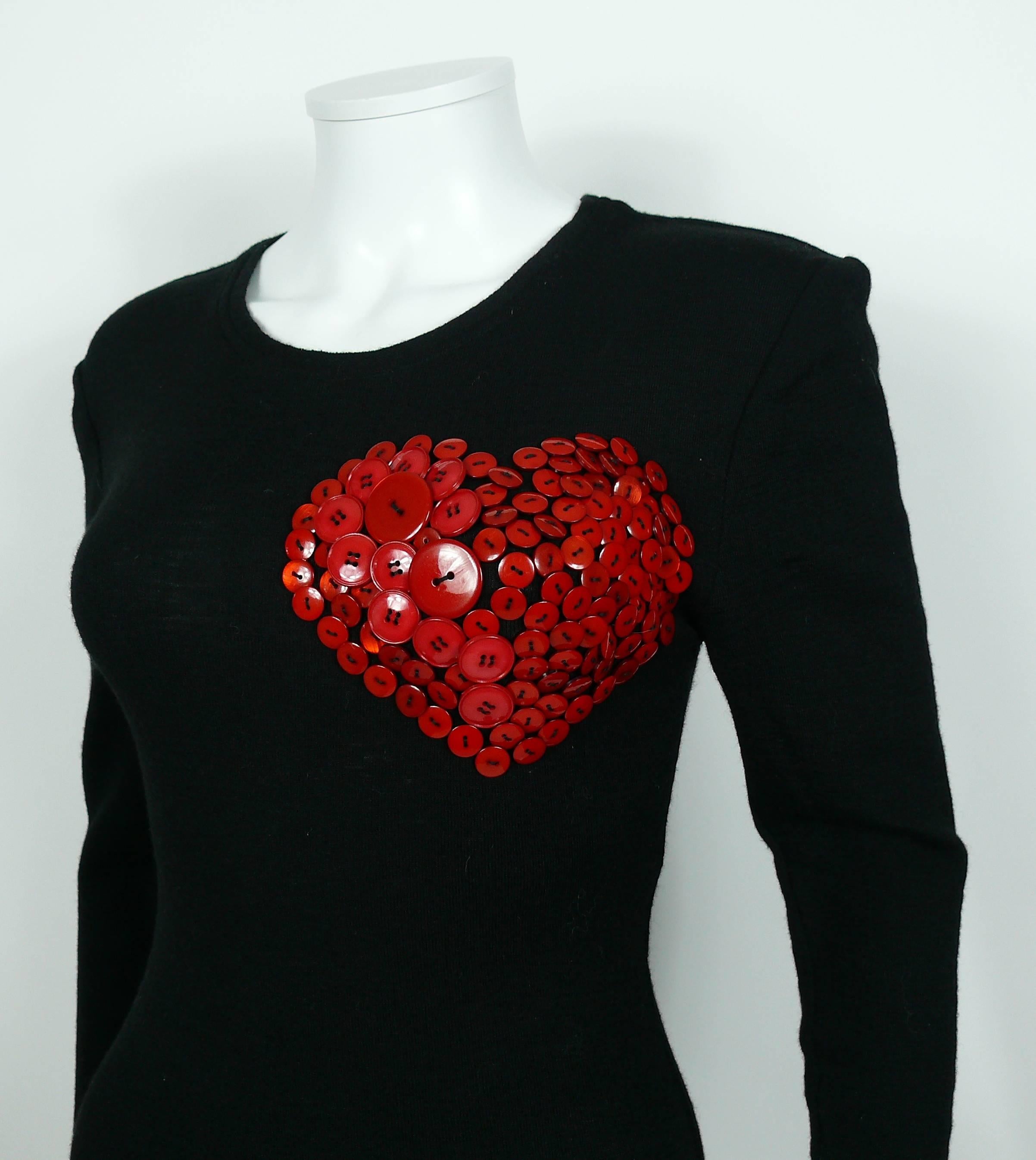 Patrick Kelly Vintage 1980s Black Wool Iconic Dress Heart Buttons 2