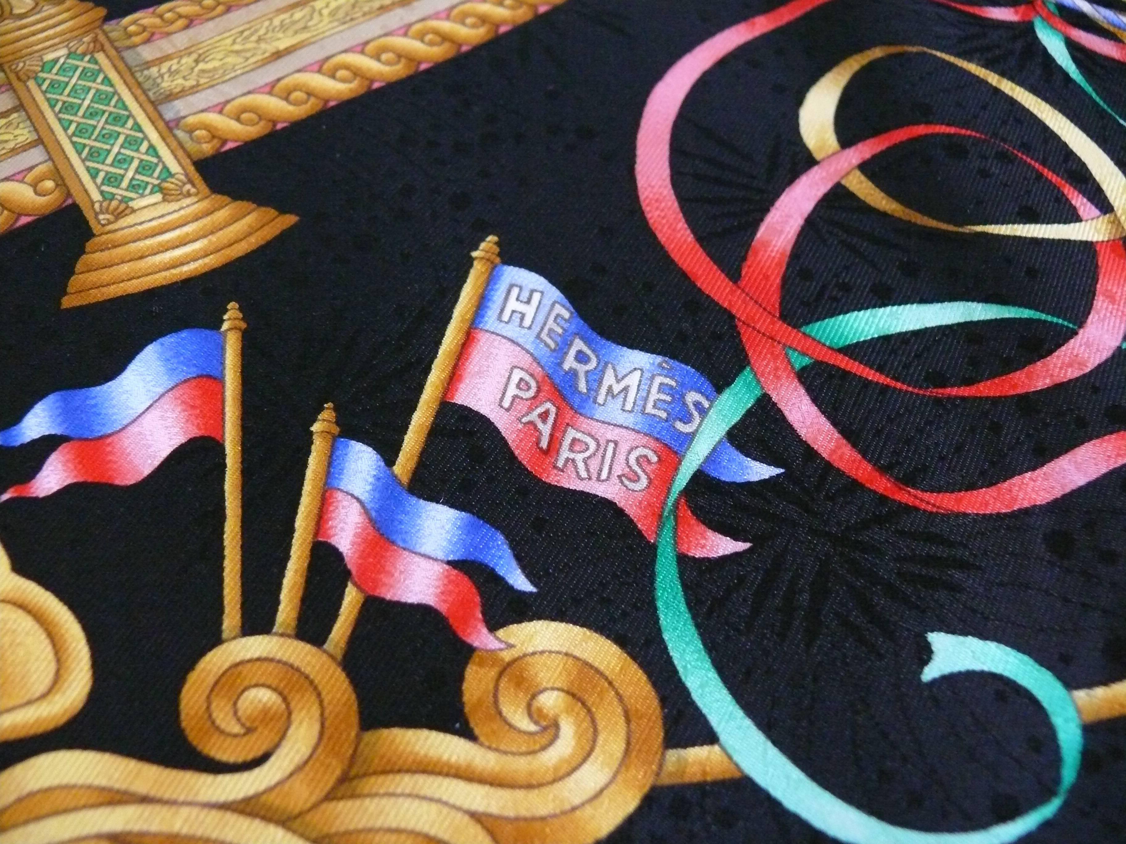 Black Hermès Silk Jacquard Carre Scarf 