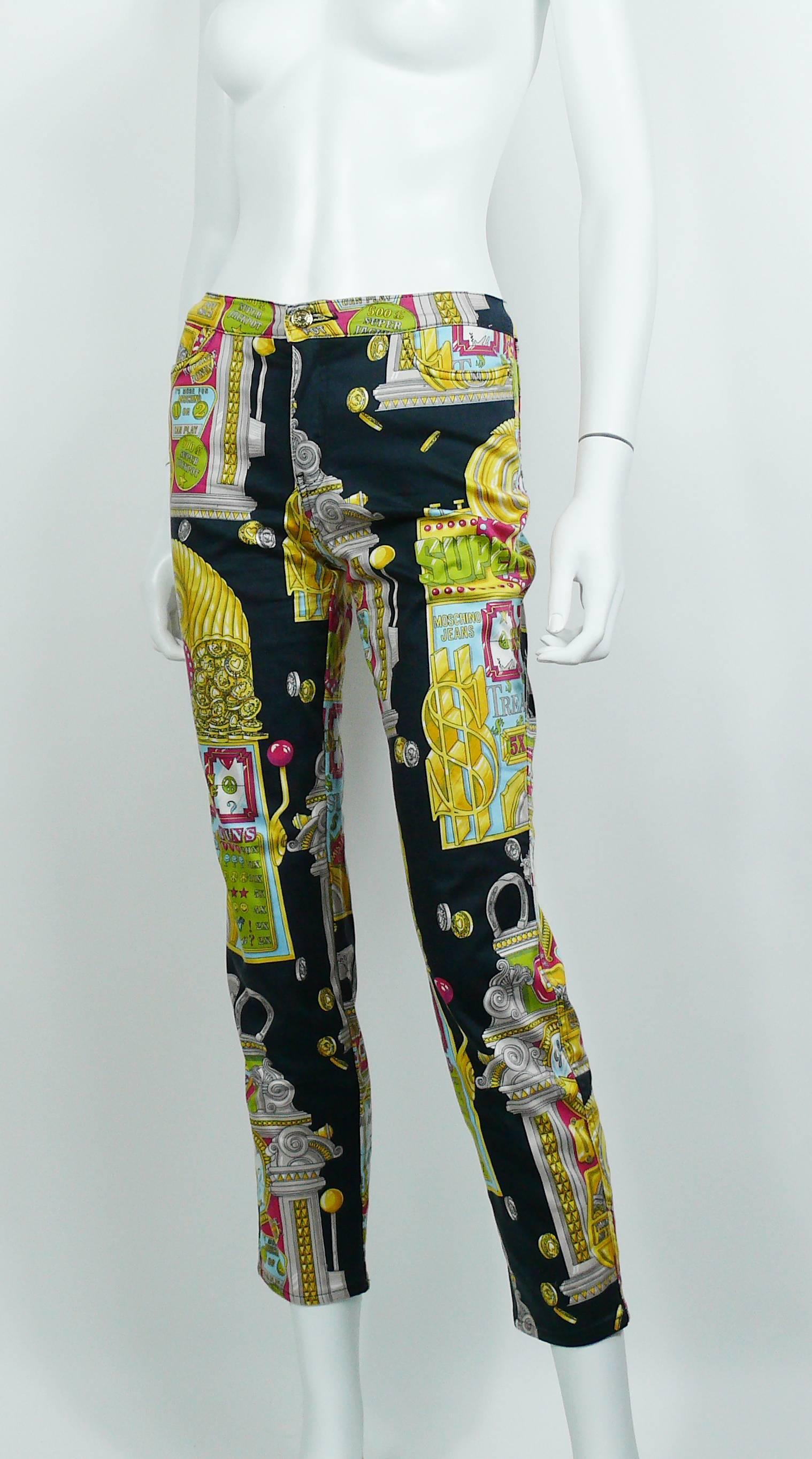 Brown Moschino Vintage 1990s Slot Machine Print Trousers