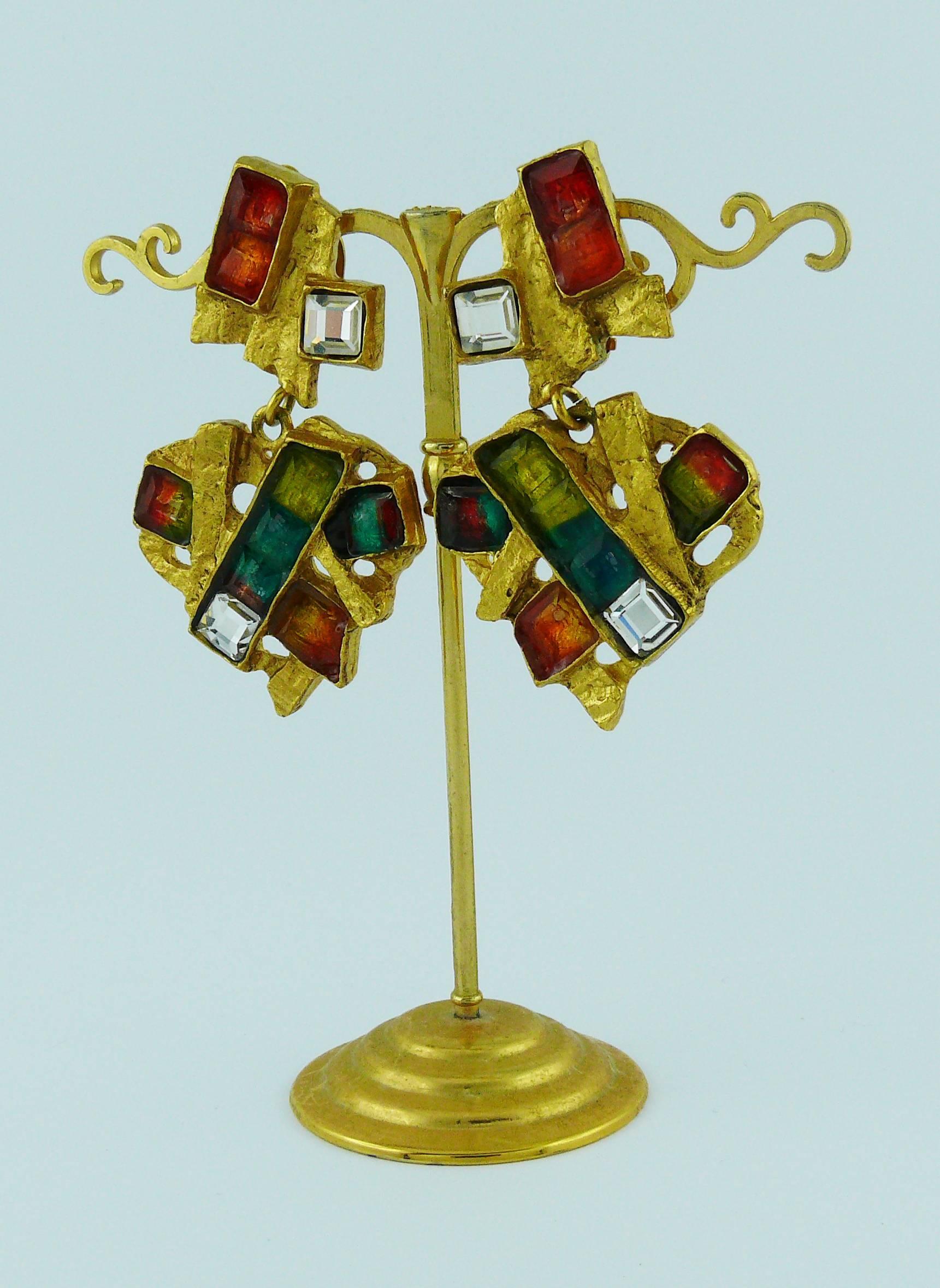 Women's Christian Lacroix Vintage Heart Dangling Earrings Rainbow Collection