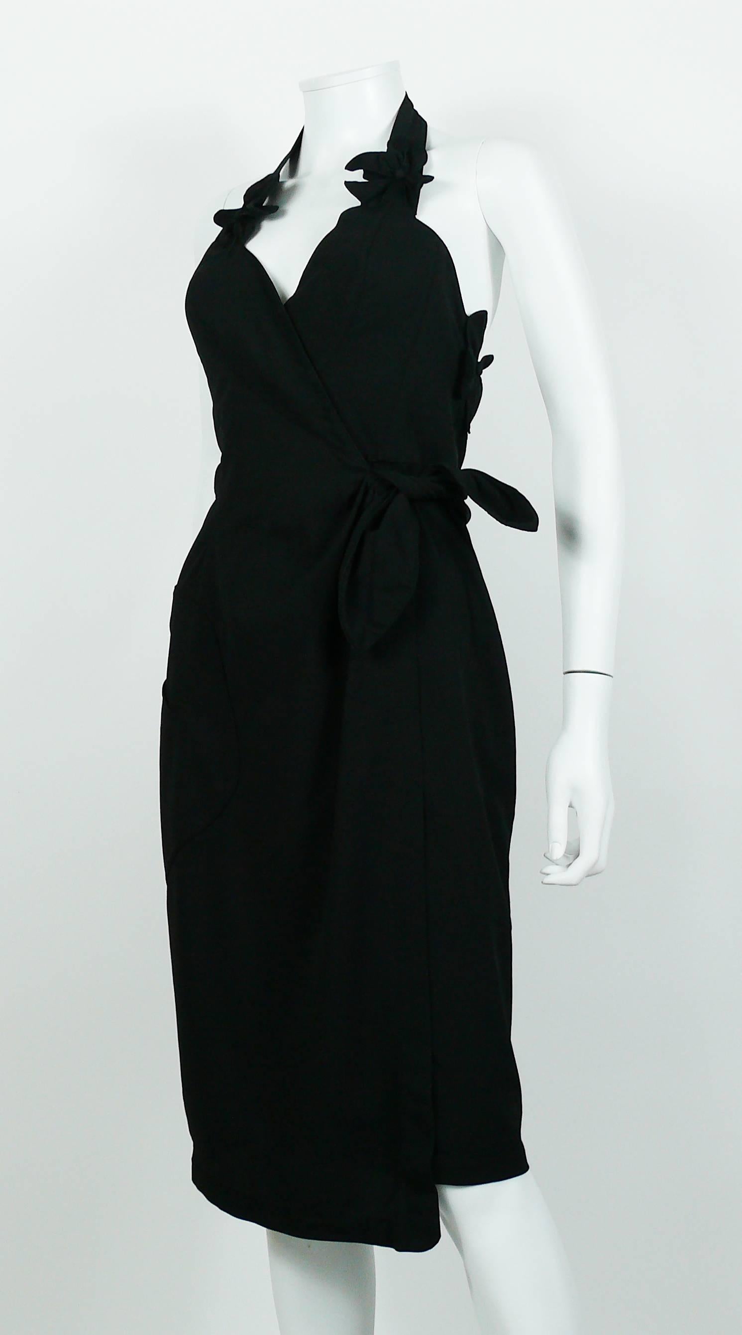 Thierry Mugler Vintage Black Halter Dress with Floral Detail 2