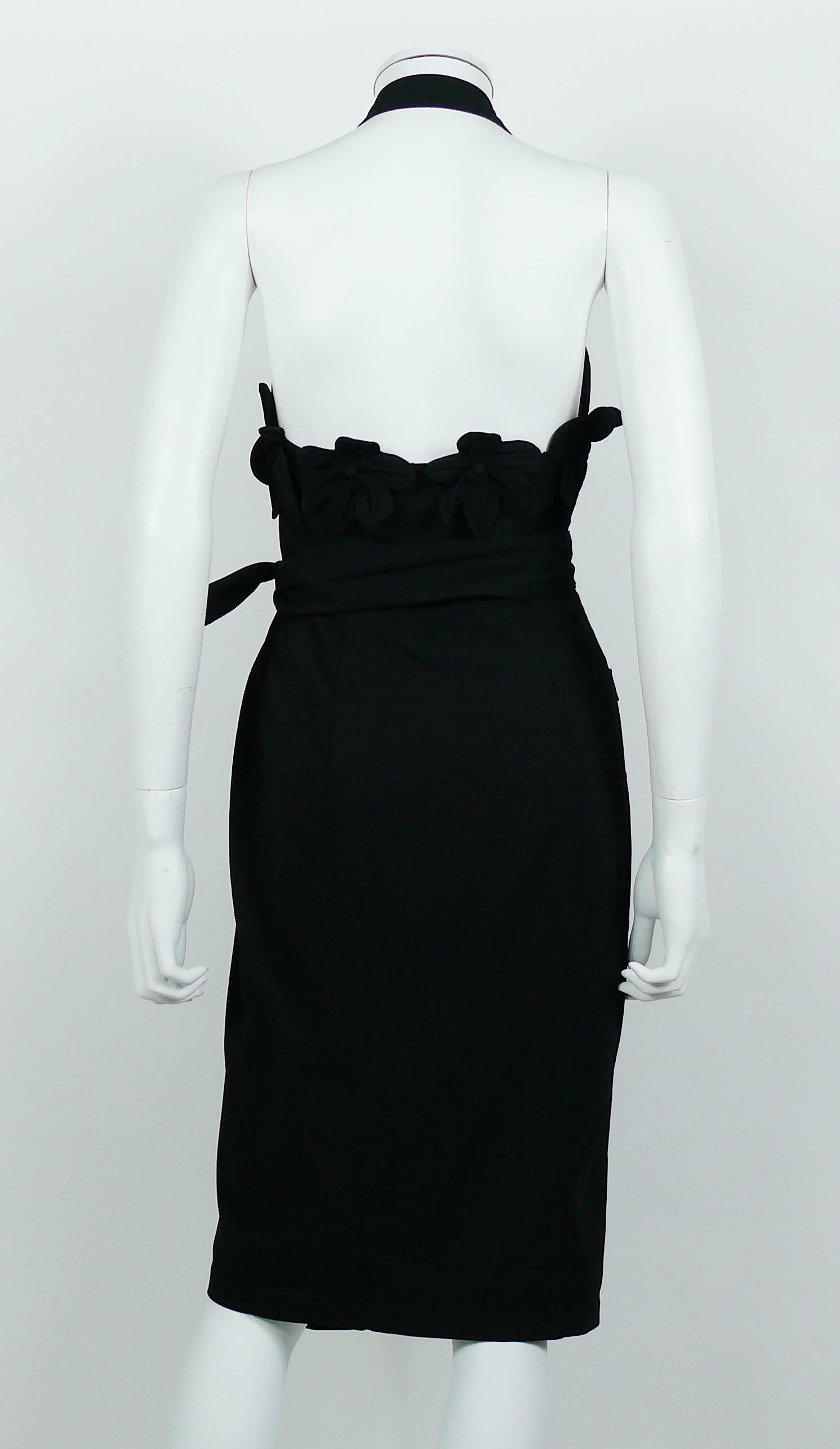 Thierry Mugler Vintage Black Halter Dress with Floral Detail 3