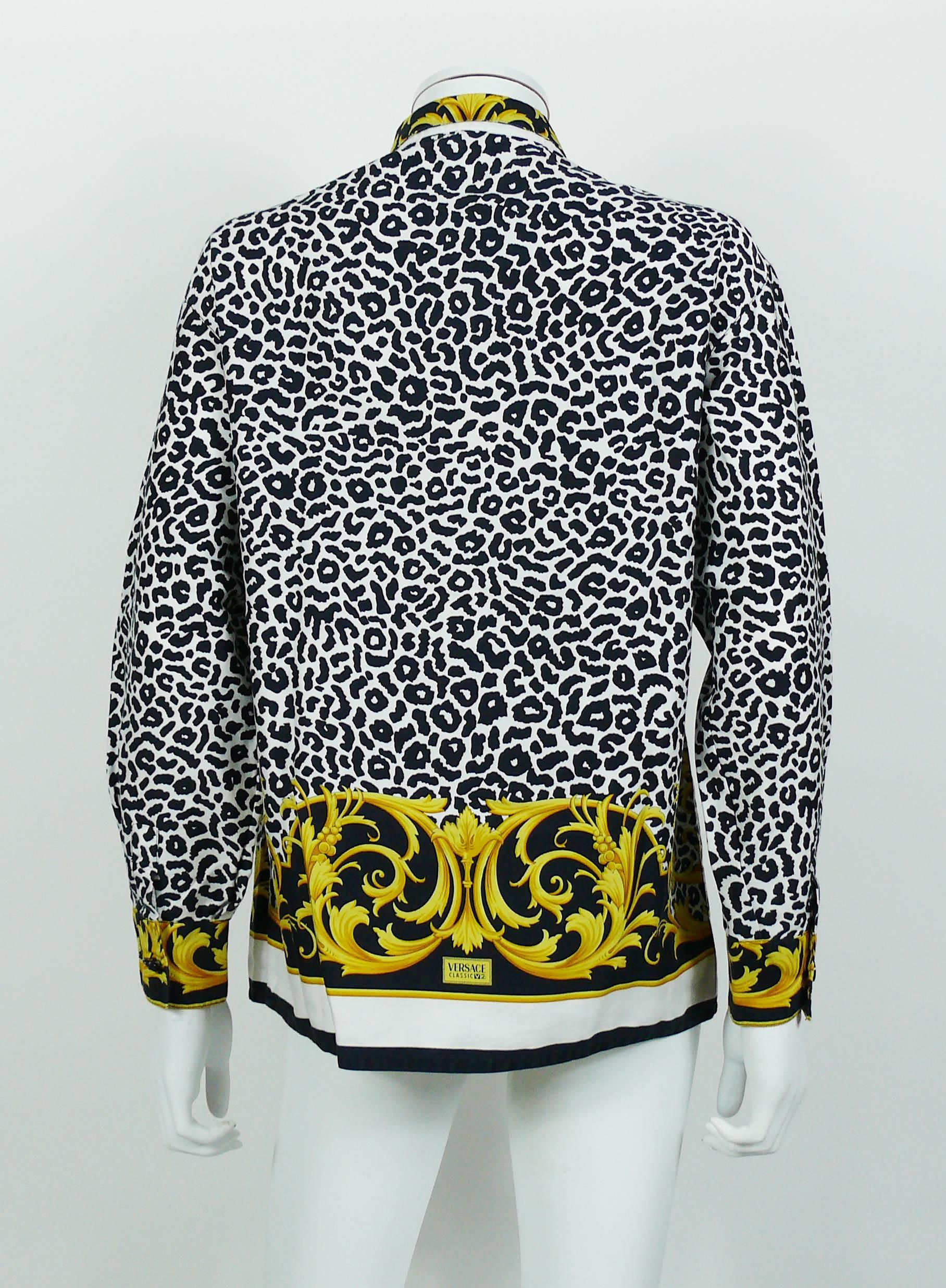 Versace Classic V2 Vintage Baroque Leopard Print Cotton Shirt Unisex Size 42 For Sale 1