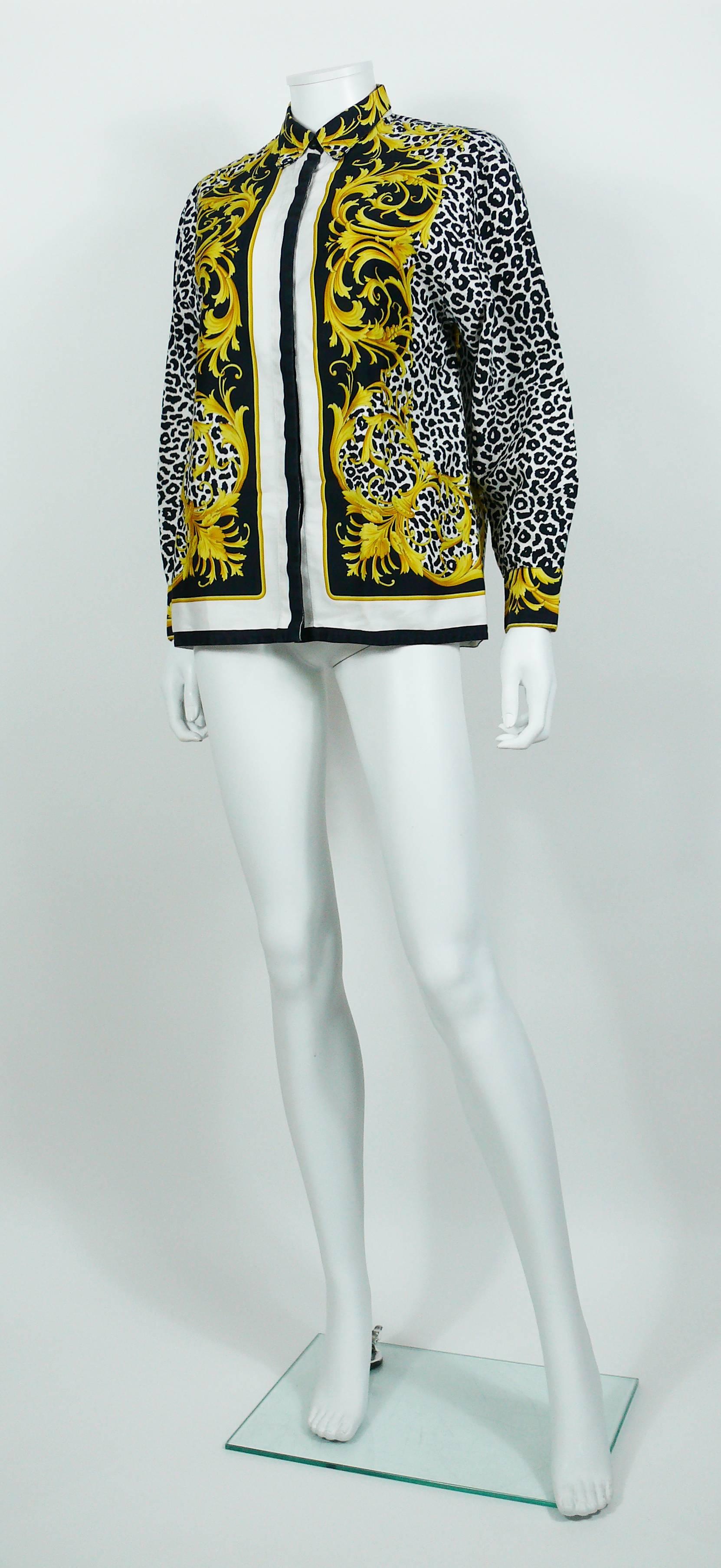 Versace Classic V2 Vintage Barockes Baumwollhemd mit Leopardenmuster Unisex Größe 42 im Angebot 1