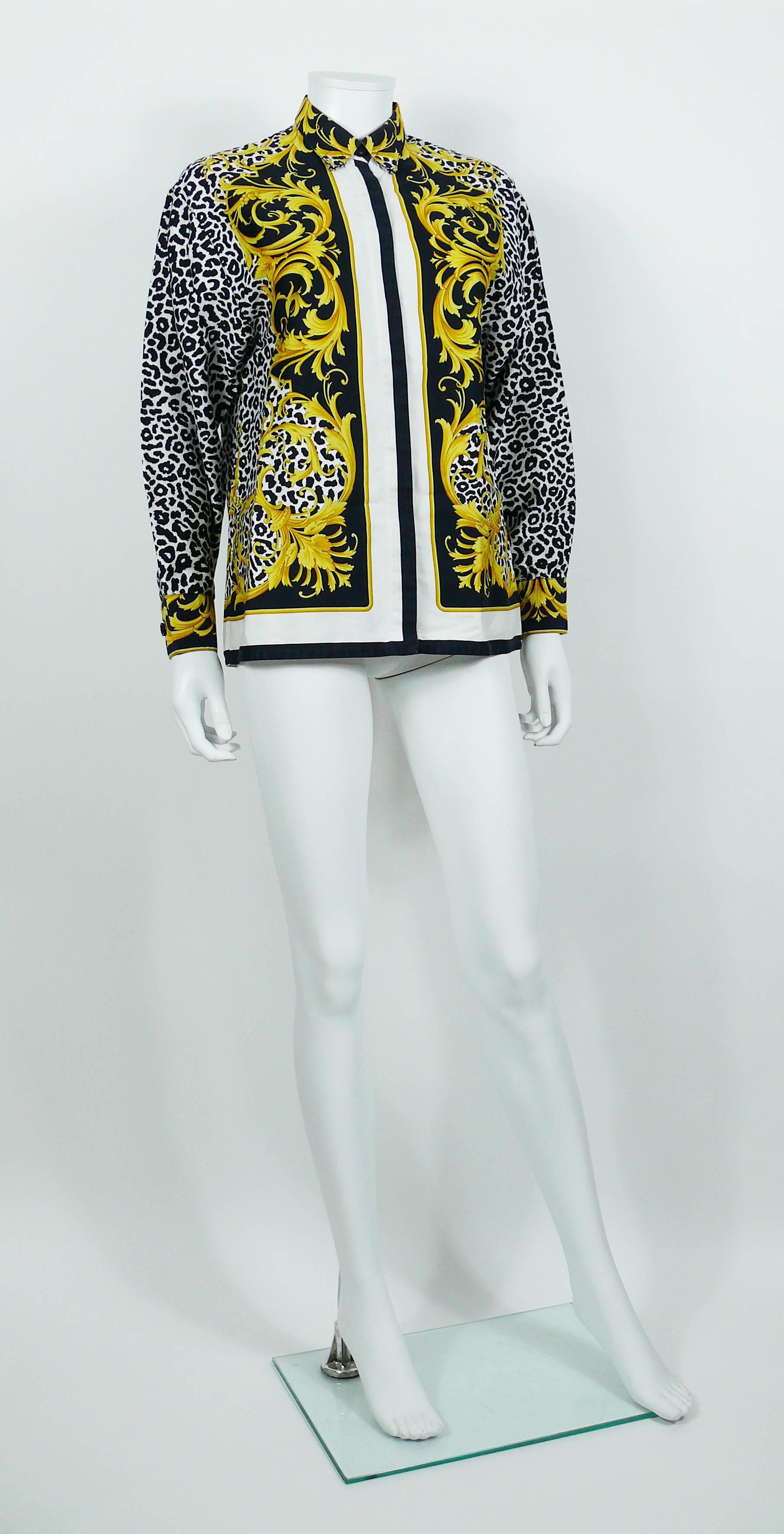 Versace Classic V2 Vintage Barockes Baumwollhemd mit Leopardenmuster Unisex Größe 42 (Beige) im Angebot
