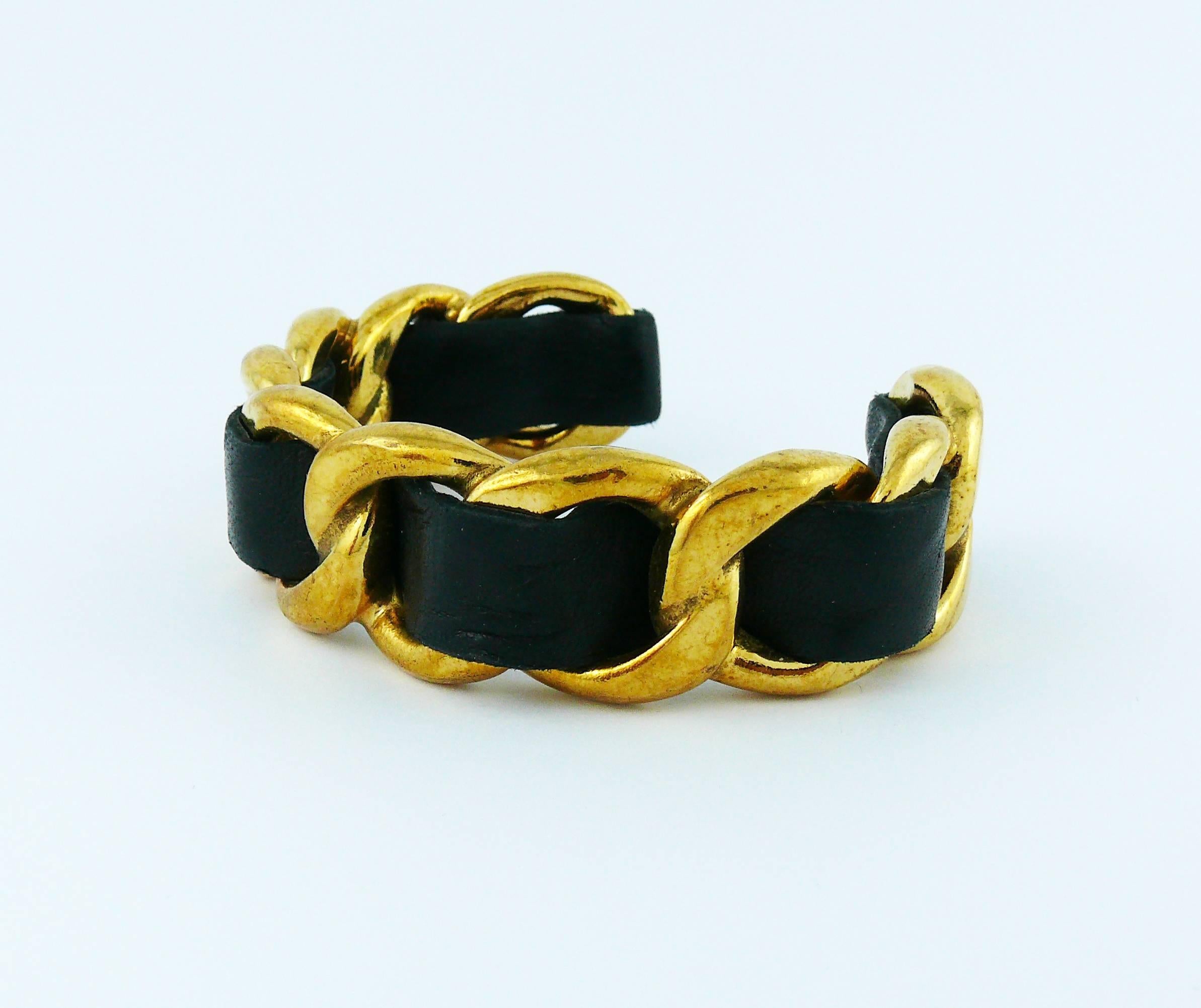 Chanel Vintage 1990 Iconic Chain and Leather Cuff Bracelet For Sale 2