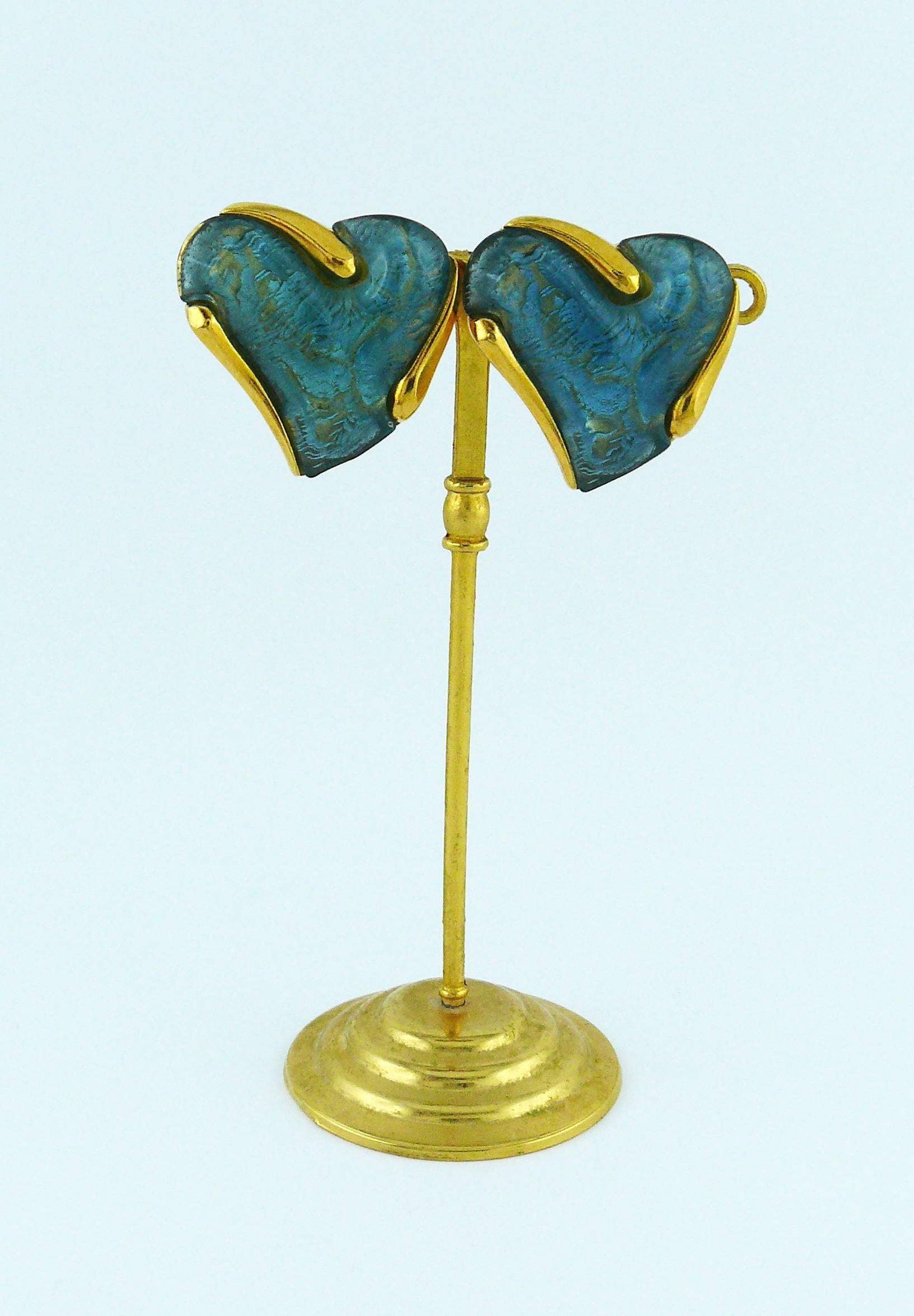 Women's Yves Saint Laurent YSL Vintage Blue Heart Clip-On Earrings