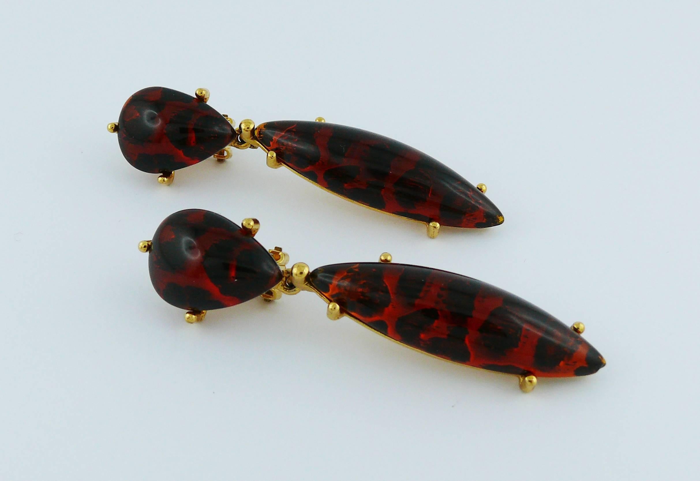 Yves Saint Laurent YSL Vintage Leopard Print Dangling Earrings In Excellent Condition For Sale In Nice, FR