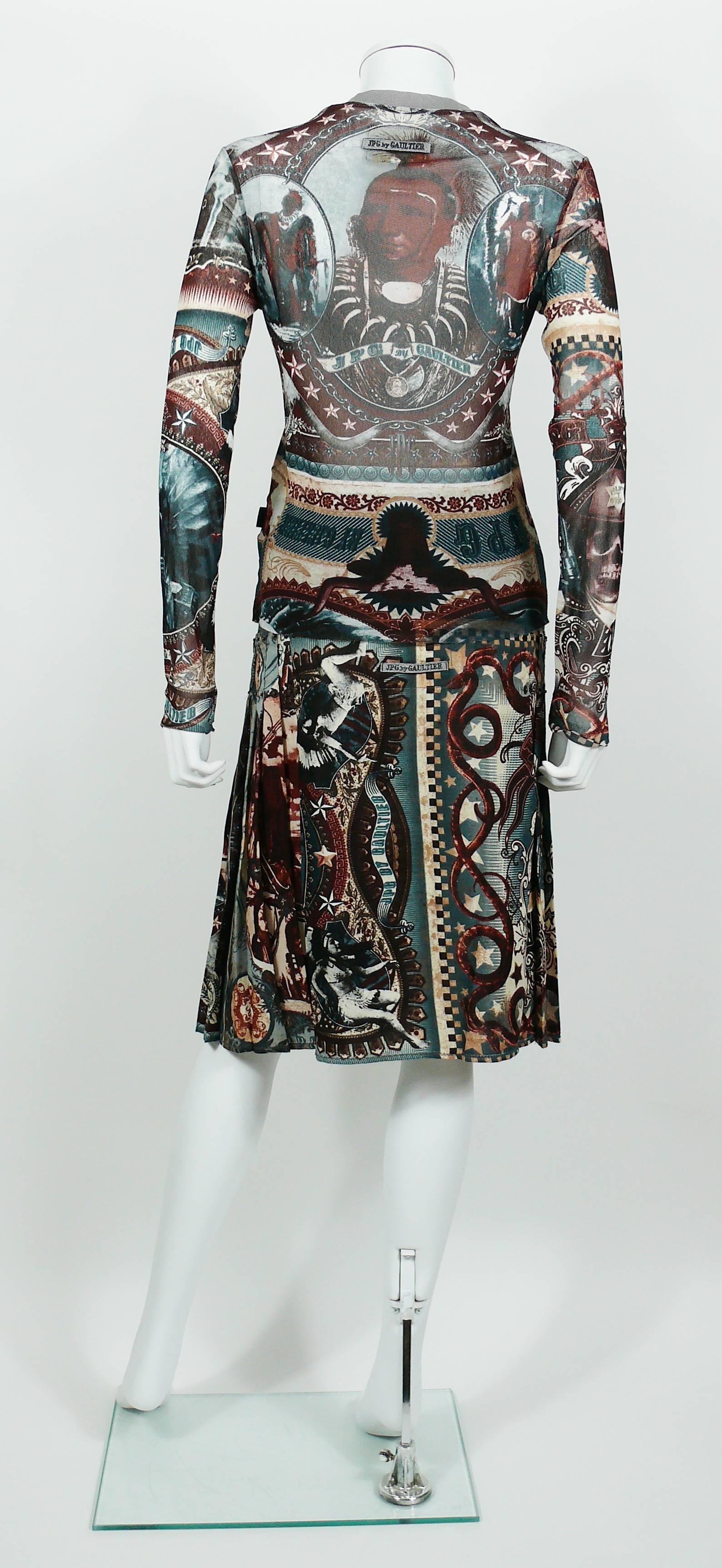 Jean Paul Gaultier Vintage Native American Print Top and Skirt Ensemble In Excellent Condition In Nice, FR