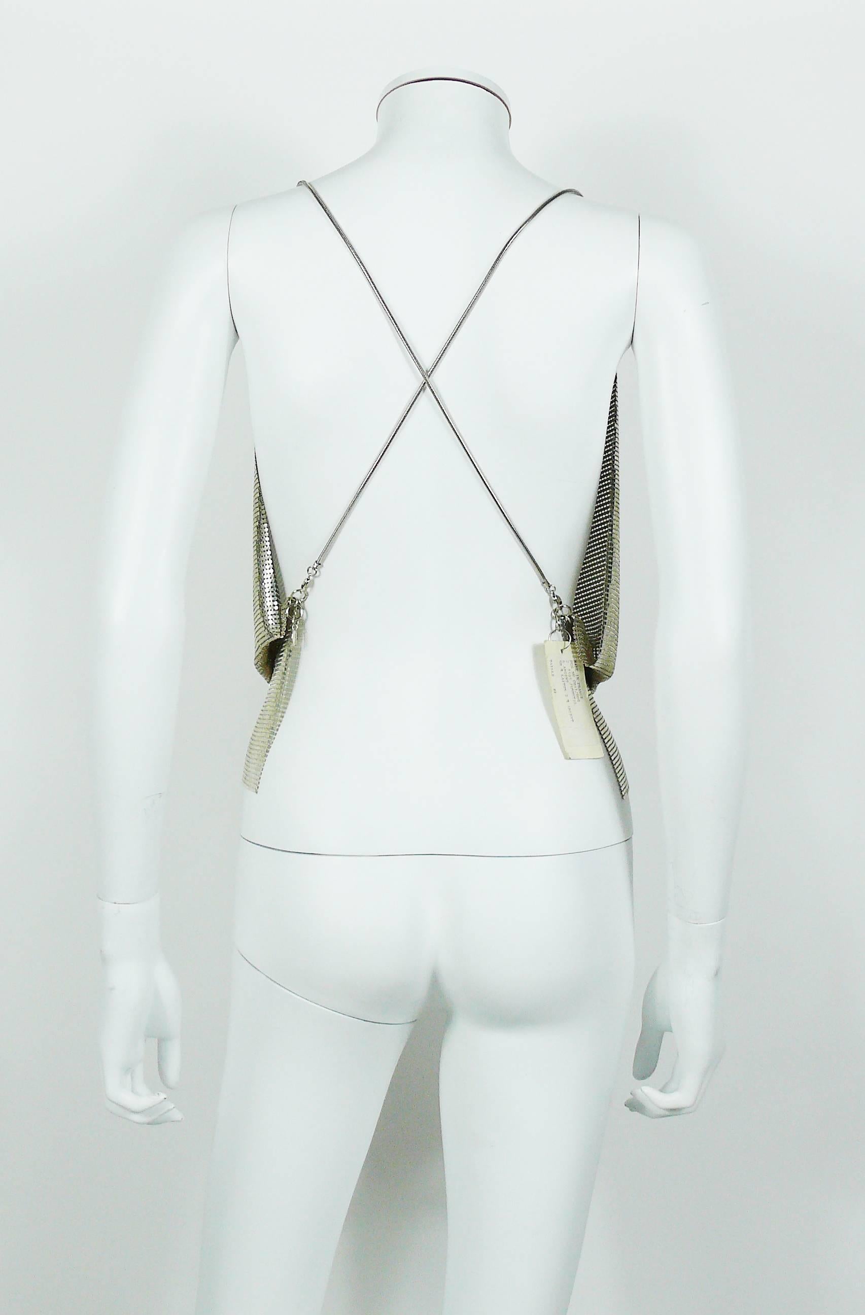 Paco Rabanne Vintage Silver Metal Mesh Draped Backless Top Size S 2