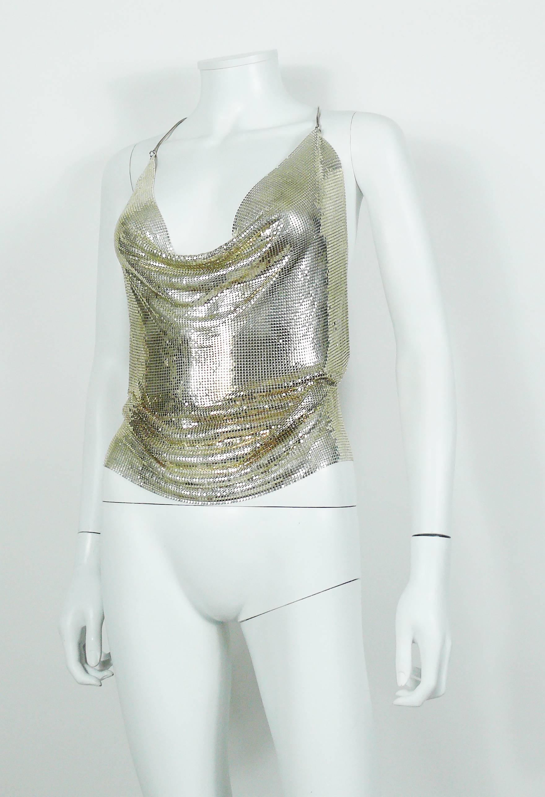 Women's Paco Rabanne Vintage Silver Metal Mesh Draped Backless Top Size S