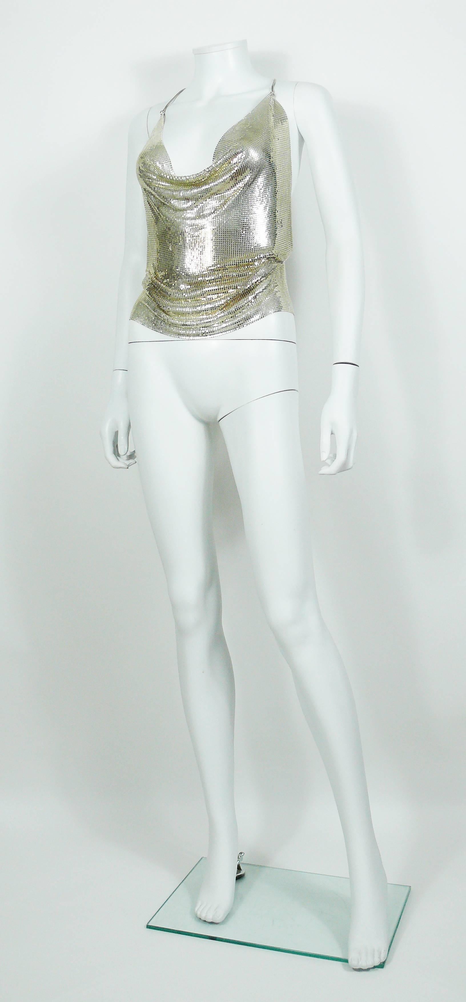 Paco Rabanne Vintage Silver Metal Mesh Draped Backless Top Size S In Excellent Condition In Nice, FR