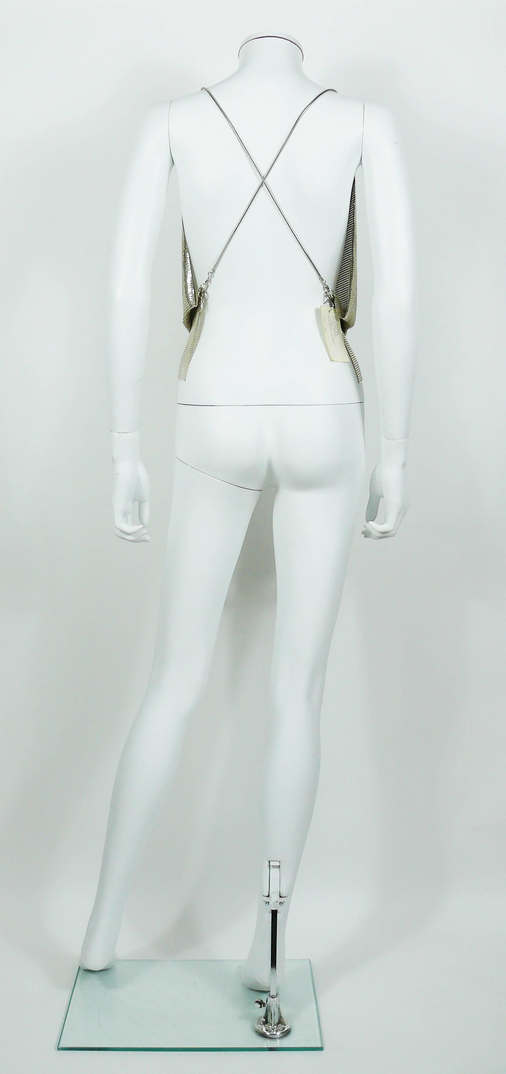 Paco Rabanne Vintage Silver Metal Mesh Draped Backless Top Size S 1