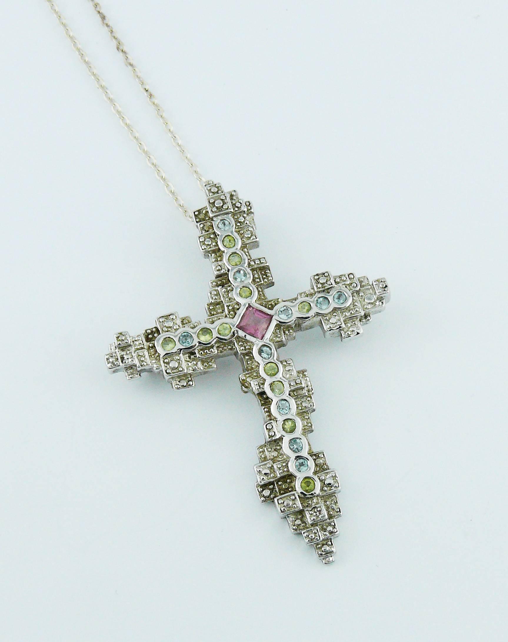 Women's Christian Lacroix Jewelled Sterling Silver Cross Pendant Brooch