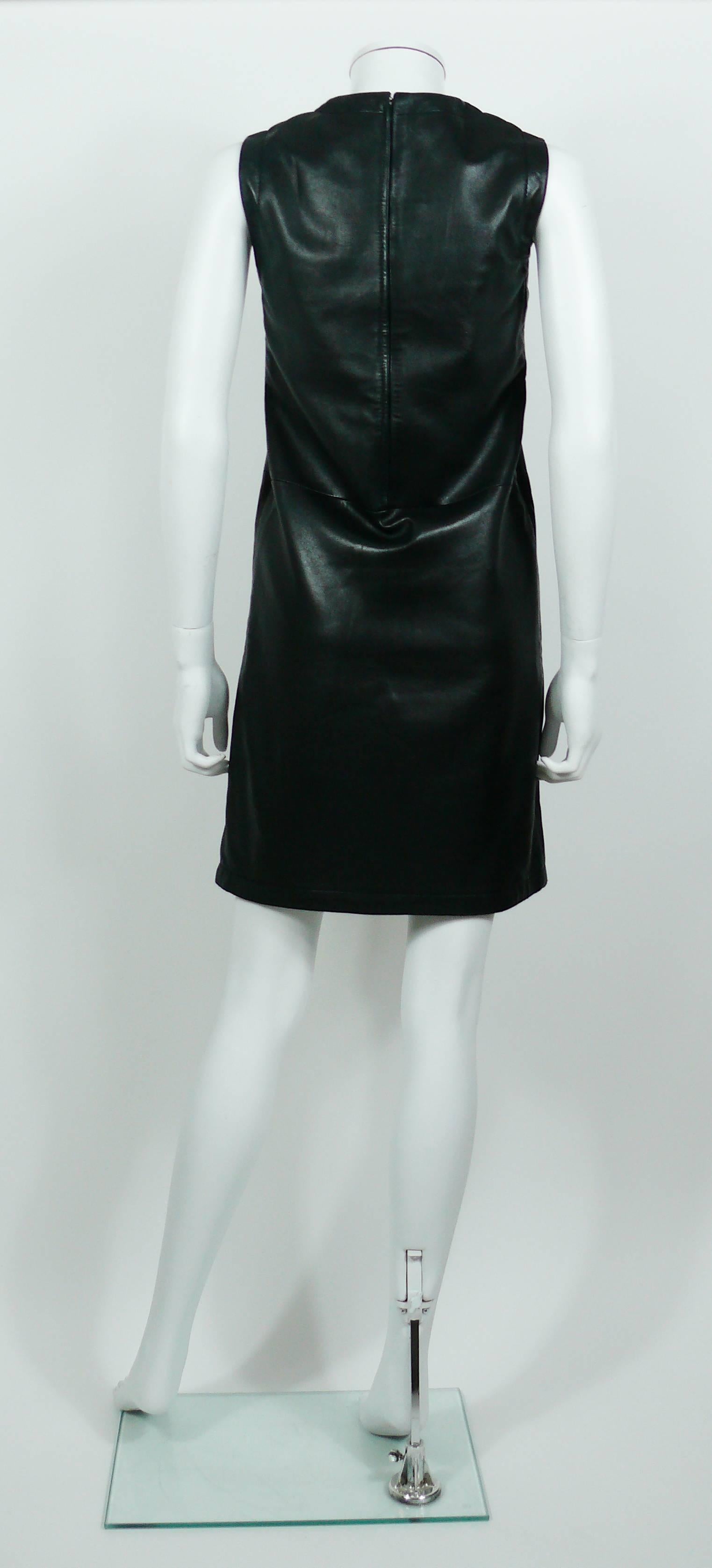 Pierre Cardin Vintage 1970s Little Black Leather Zip Dress 2