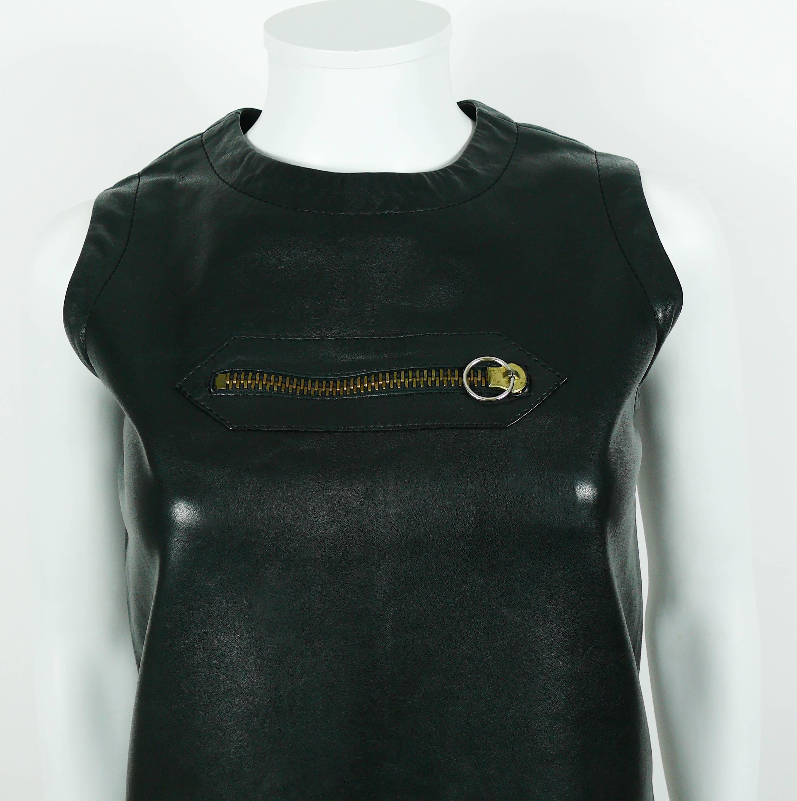 Pierre Cardin Vintage 1970s Little Black Leather Zip Dress 1