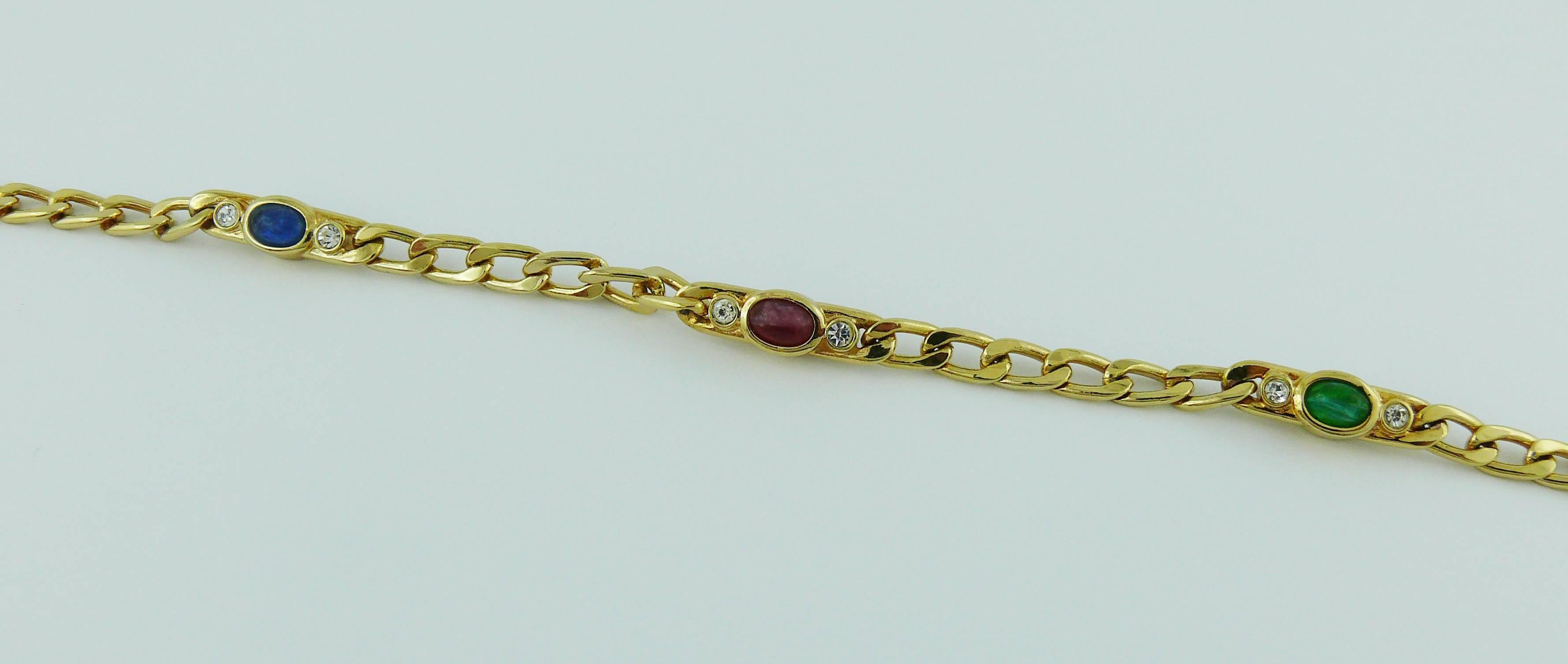 Christian Dior Vintage Jewelled Gold Tone Chain Sautoir Necklace In Excellent Condition In Nice, FR