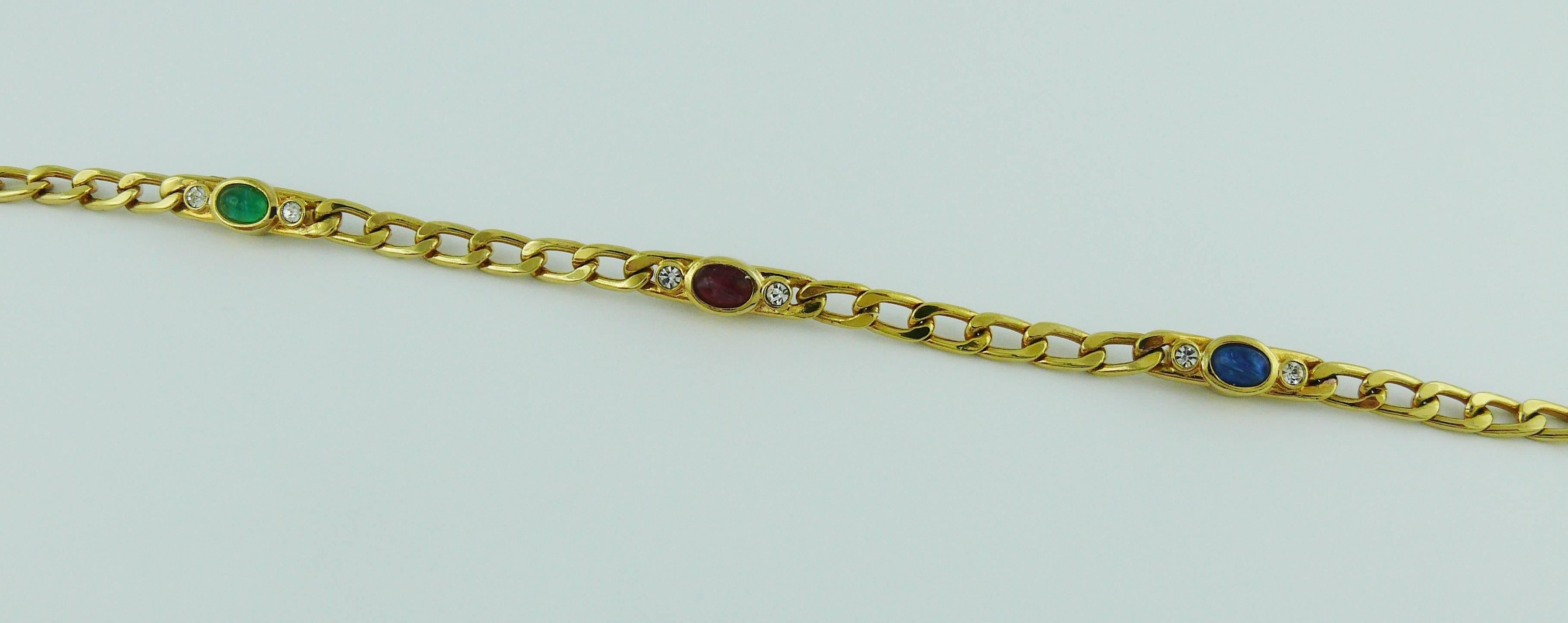Christian Dior Vintage Jewelled Gold Tone Chain Sautoir Necklace 1