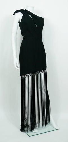 Thierry Mugler Vintage One Shoulder Black Fringe Dress