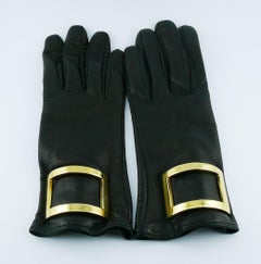 Gianfranco Ferre Vintage Black Leather and Gold Buckle Gloves Size S