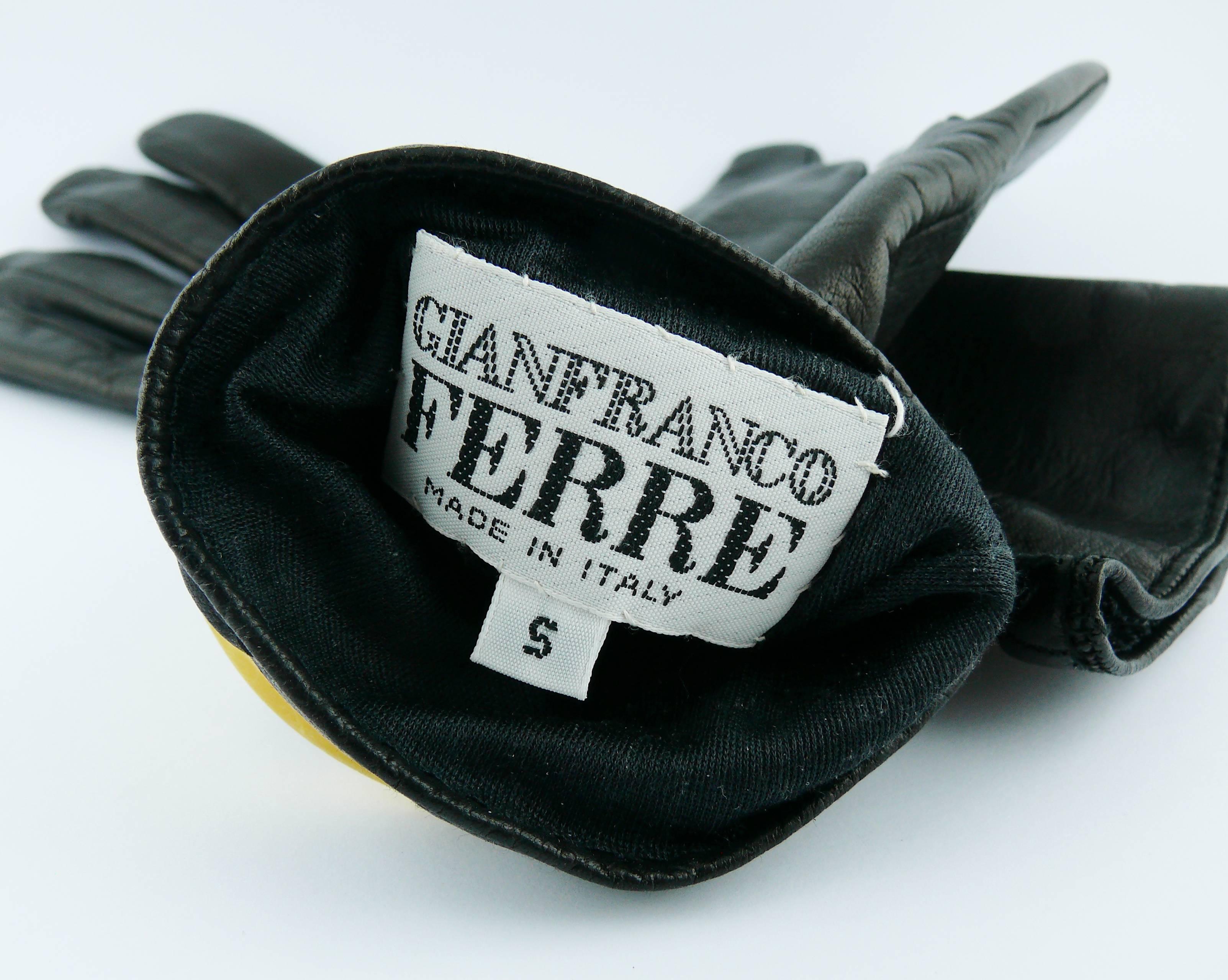 Gianfranco Ferre Vintage Black Leather and Gold Buckle Gloves Size S 1