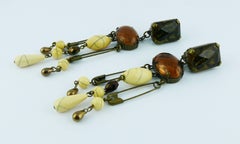 JEAN PAUL GAULTIER Vintage Safety Pin Shoulder Duster Dangling Earrings