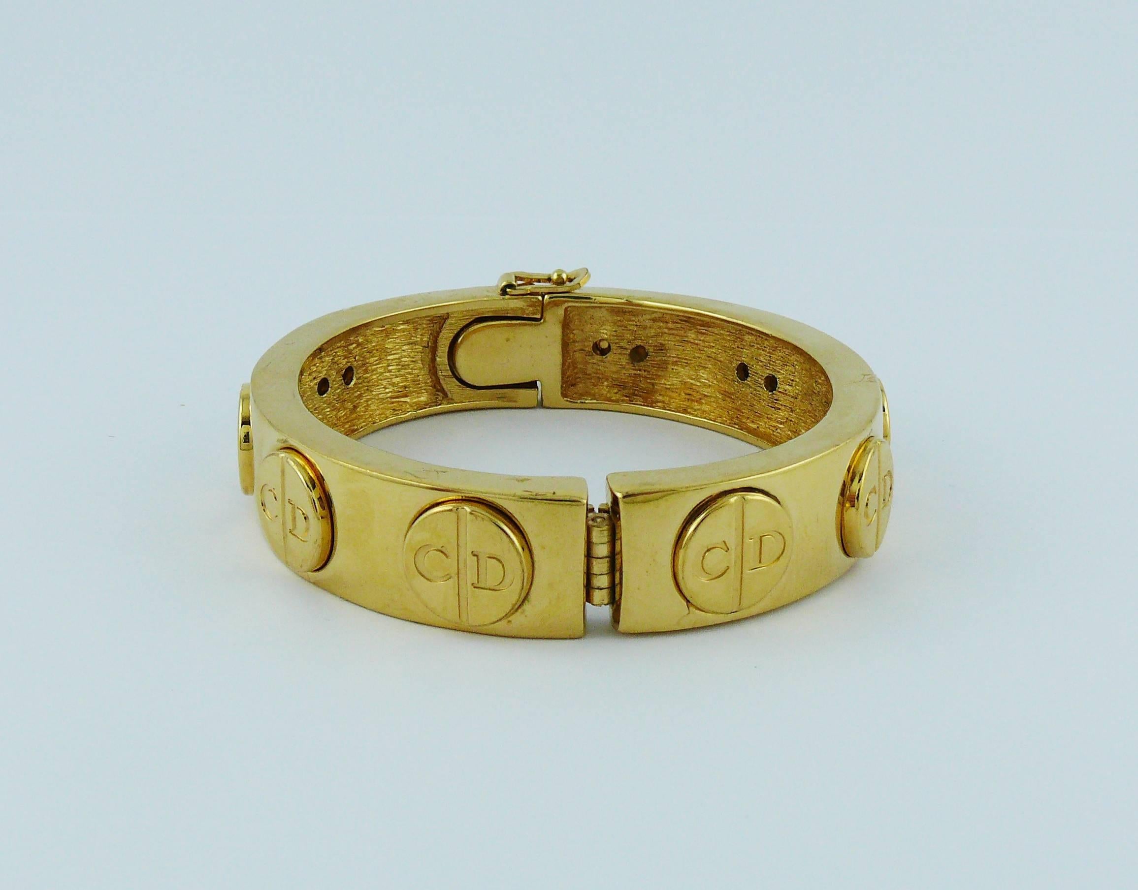 Women's Christian Dior Vintage Gold Toned Signature Monogram Bangle Bracelet For Sale