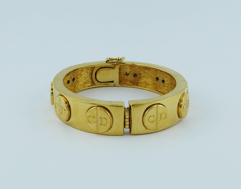 Christian Dior Vintage Gold Toned Signature Monogram Bangle Bracelet