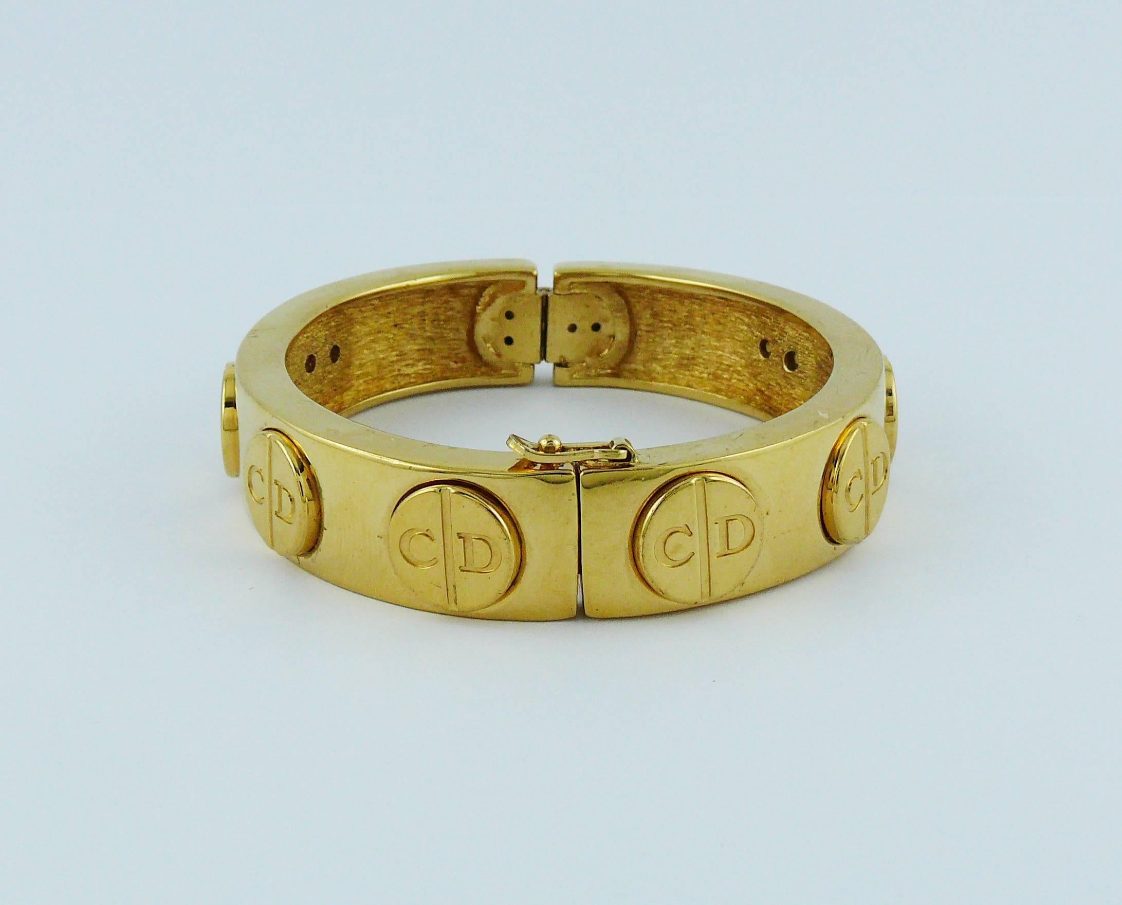 Christian Dior Vintage Gold Toned Signature Monogram Bangle Bracelet For Sale 1