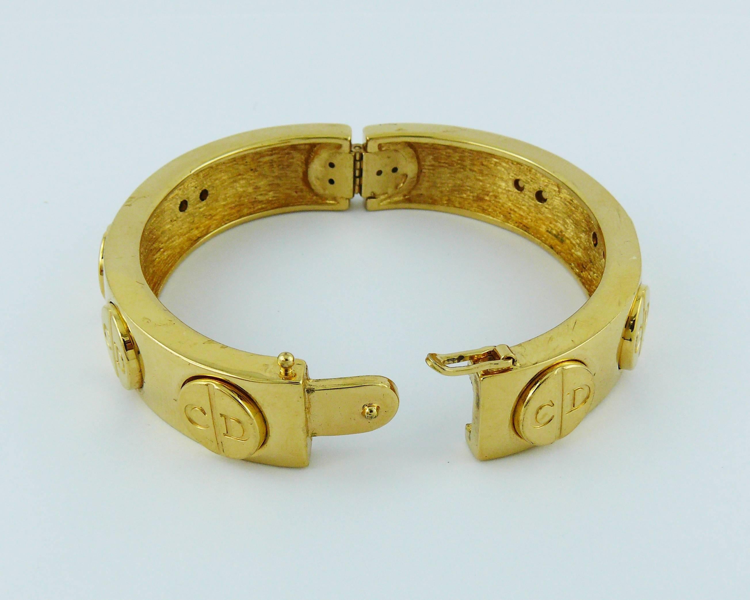 Christian Dior Vintage Gold Toned Signature Monogram Bangle Bracelet For Sale 2