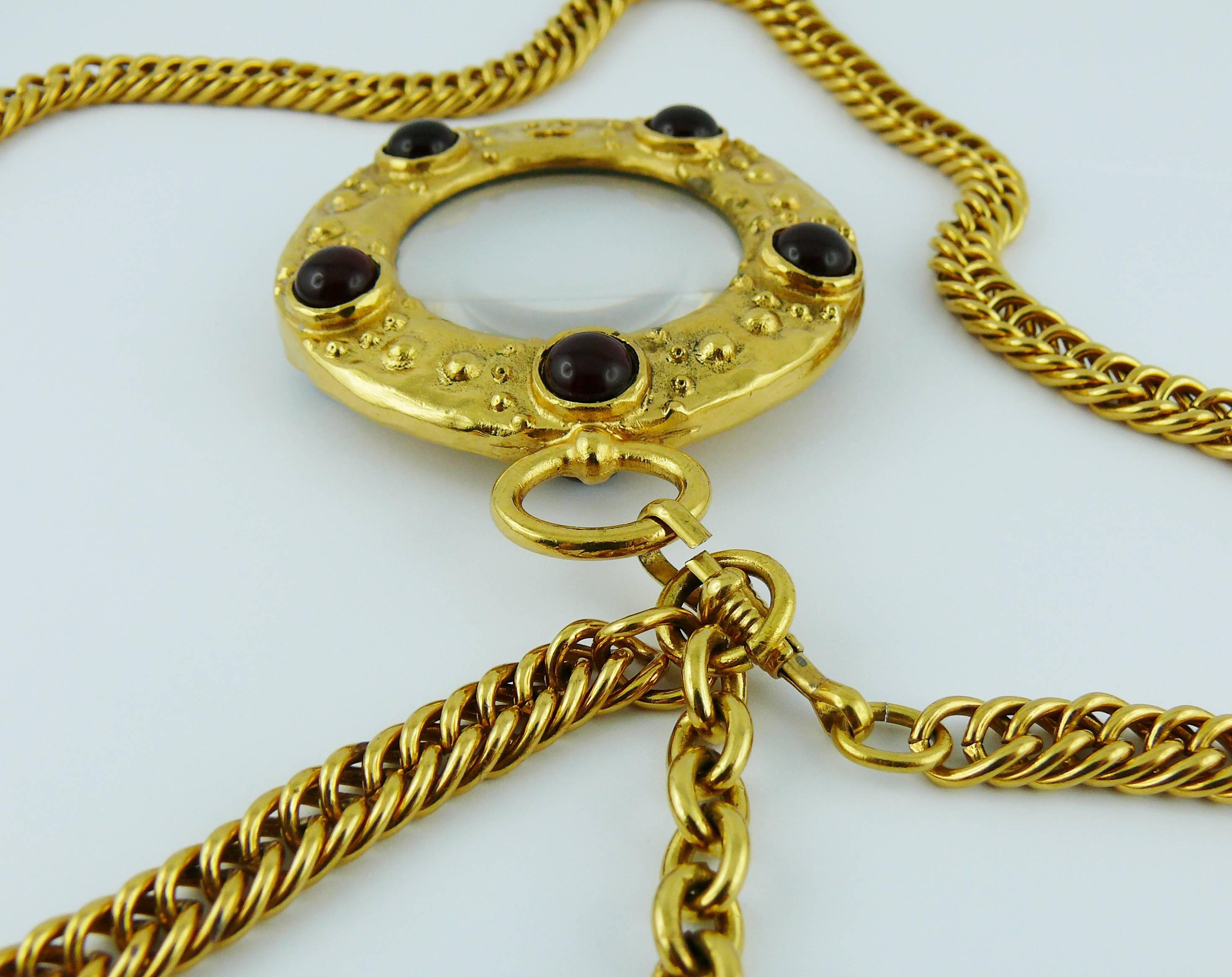 Chanel Vintage Gold Toned and Ruby Gripoix Magnifying Glass Pendant Necklace 3