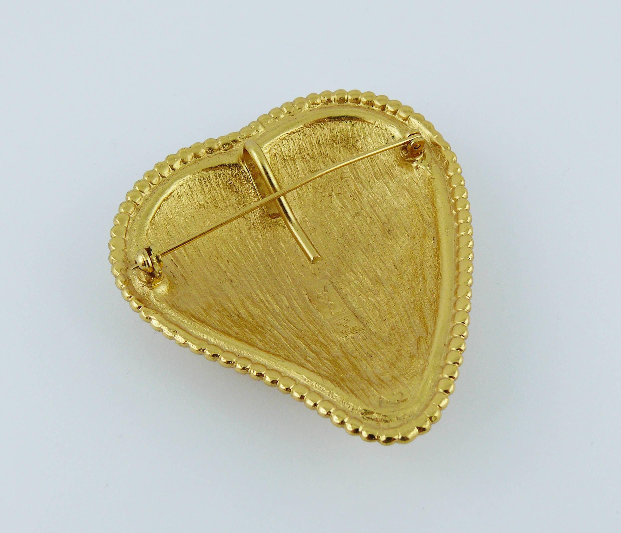 Yves Saint Laurent YSL Vintage Textured Heart Brooch Pendant For Sale 1