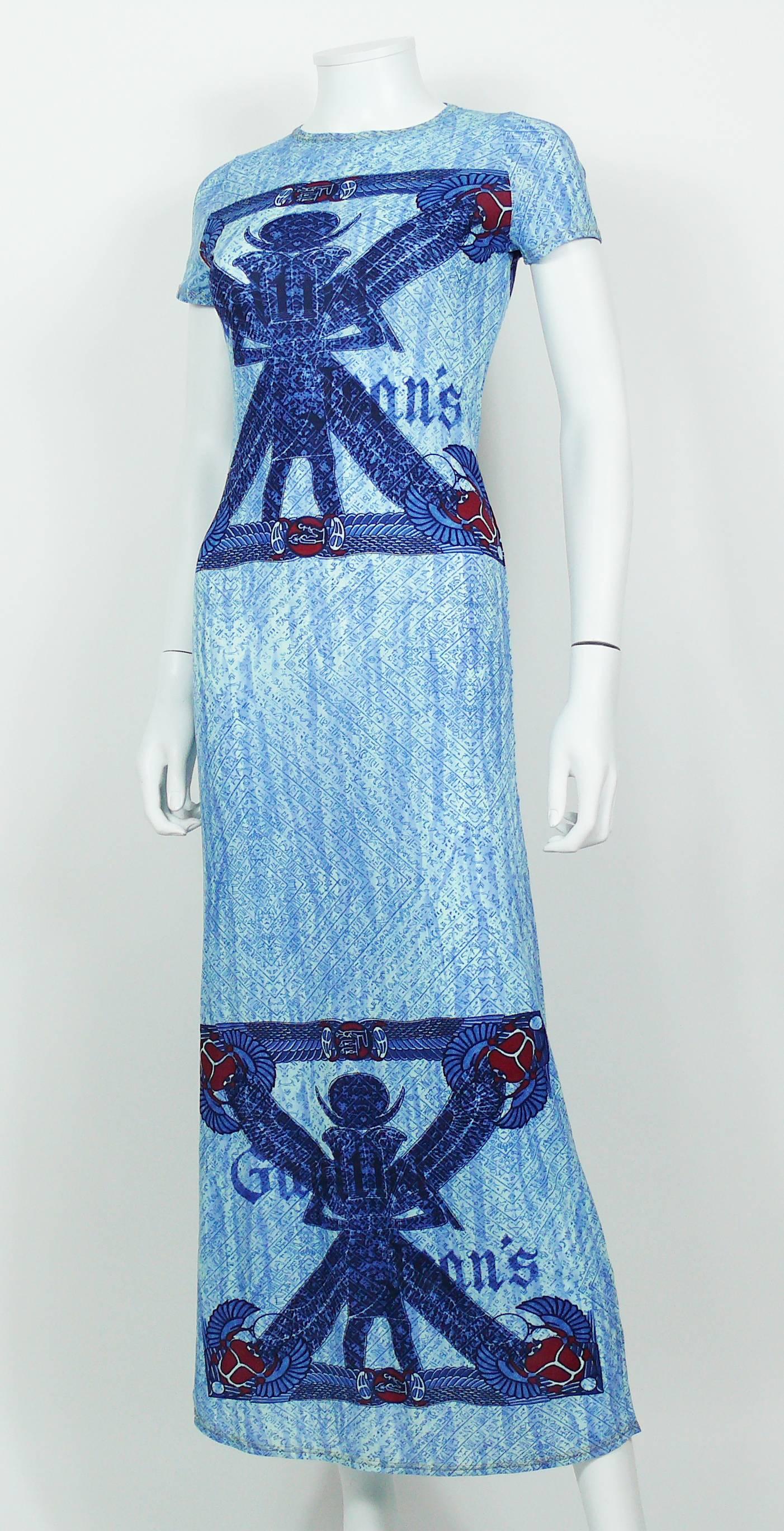 Jean Paul Gaultier Vintage Blue Egyptian Maxi Dress Size 38 In Excellent Condition In Nice, FR