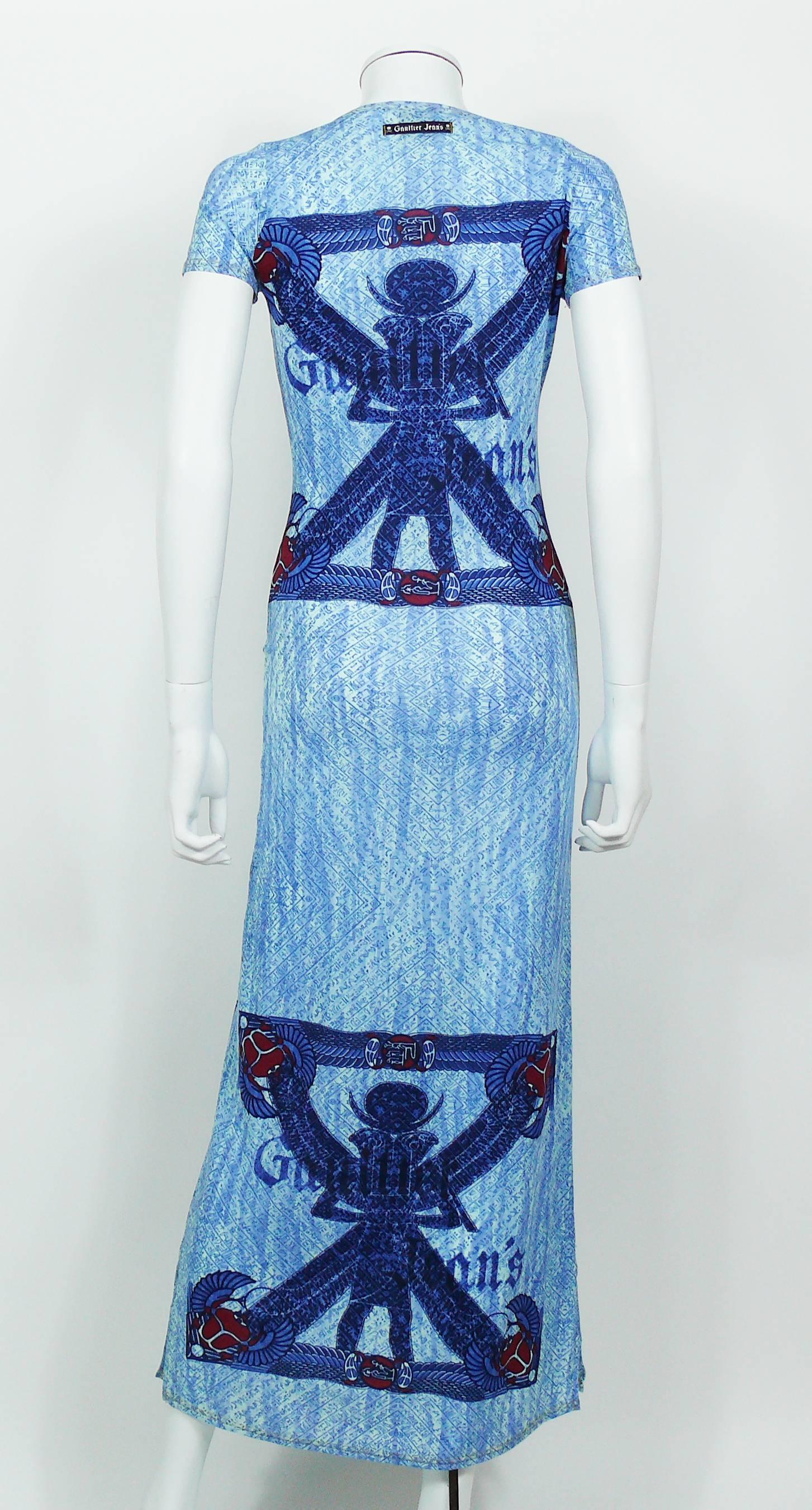 Jean Paul Gaultier Vintage Blue Egyptian Maxi Dress Size 38 1
