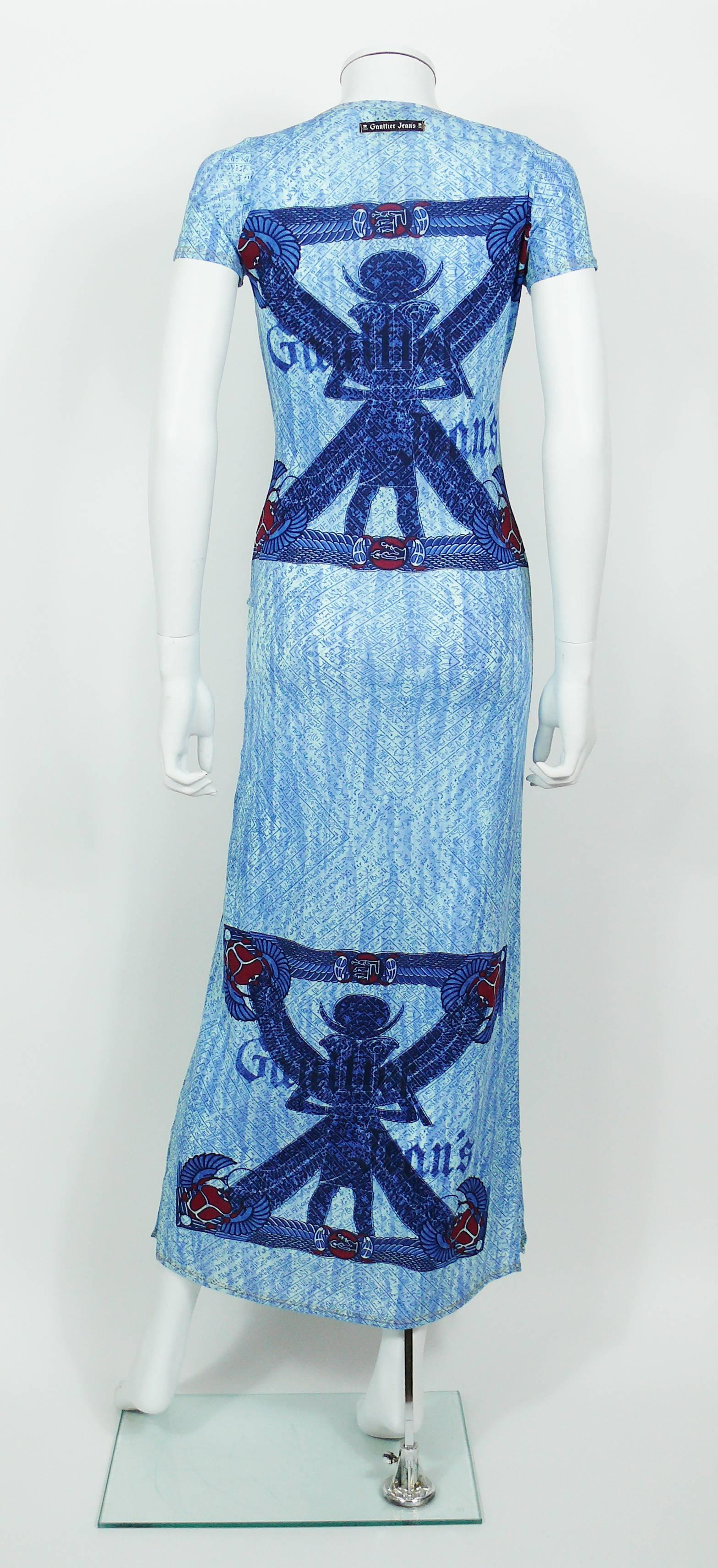 Women's Jean Paul Gaultier Vintage Blue Egyptian Maxi Dress Size 38