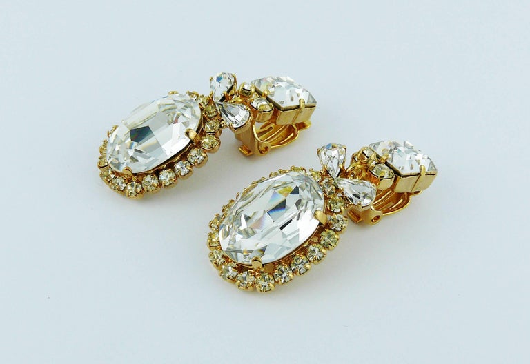 Christian Dior Vintage Diamante Dangling Earrings For Sale at 1stdibs