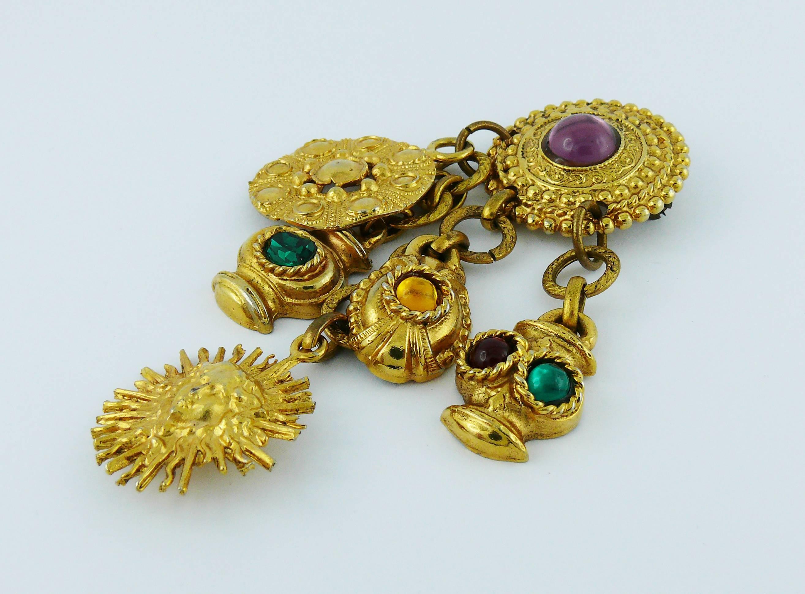 Edouard Rambaud Vintage Jewelled Multi Charms Brooch In Good Condition In Nice, FR