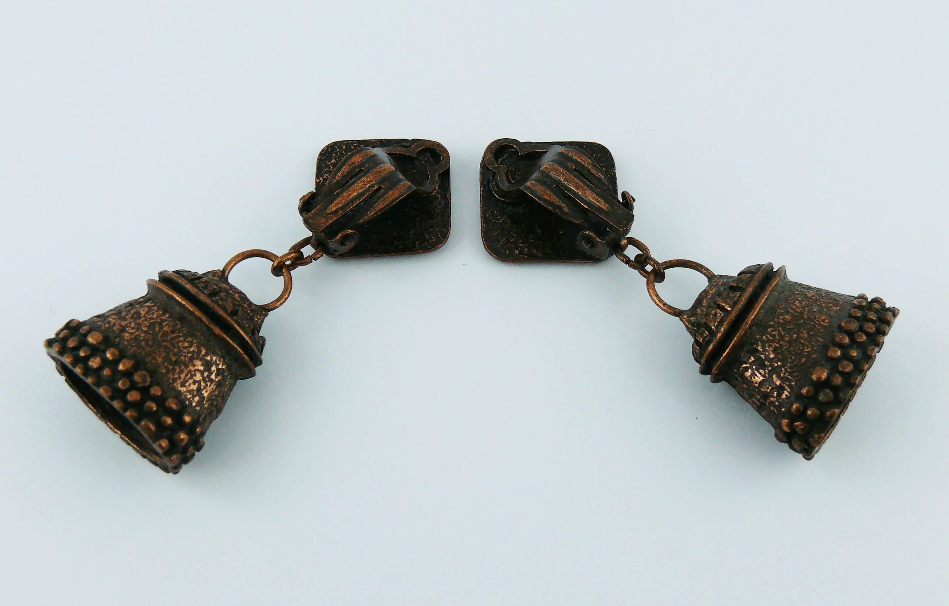 Christian Lacroix Vintage Copper Toned Thimble Dangling Earrings 1