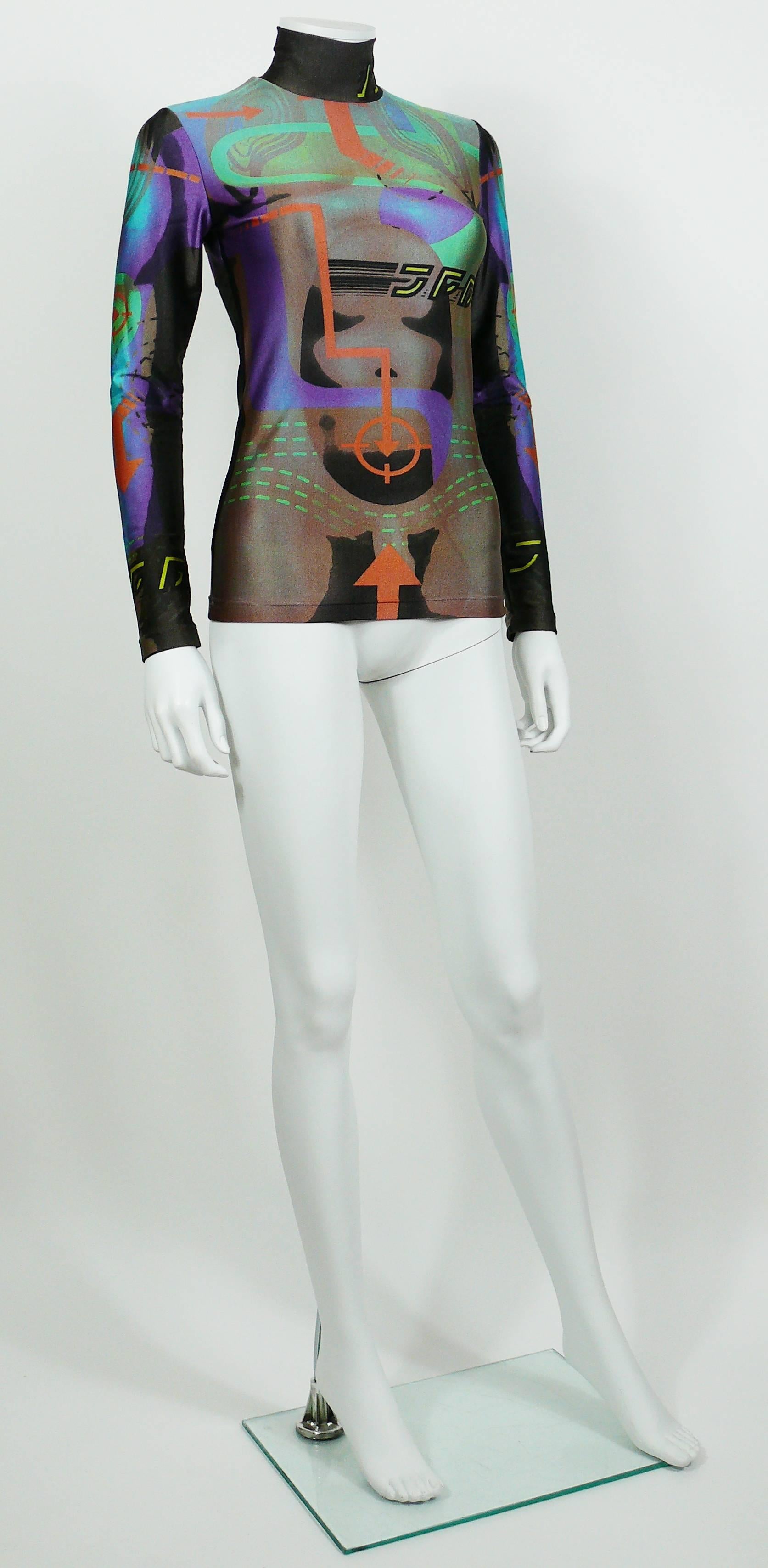 JEAN PAUL GAULTIER vintage rare cyborg illusion stretch long sleeves turtleneck top.

Label reads JPG Paris.
Made in Italy.

Size tag reads : S.
Please refer to measurements.

Composition tag reads : 80% Polyester / 20% Elasthan.

Indicative