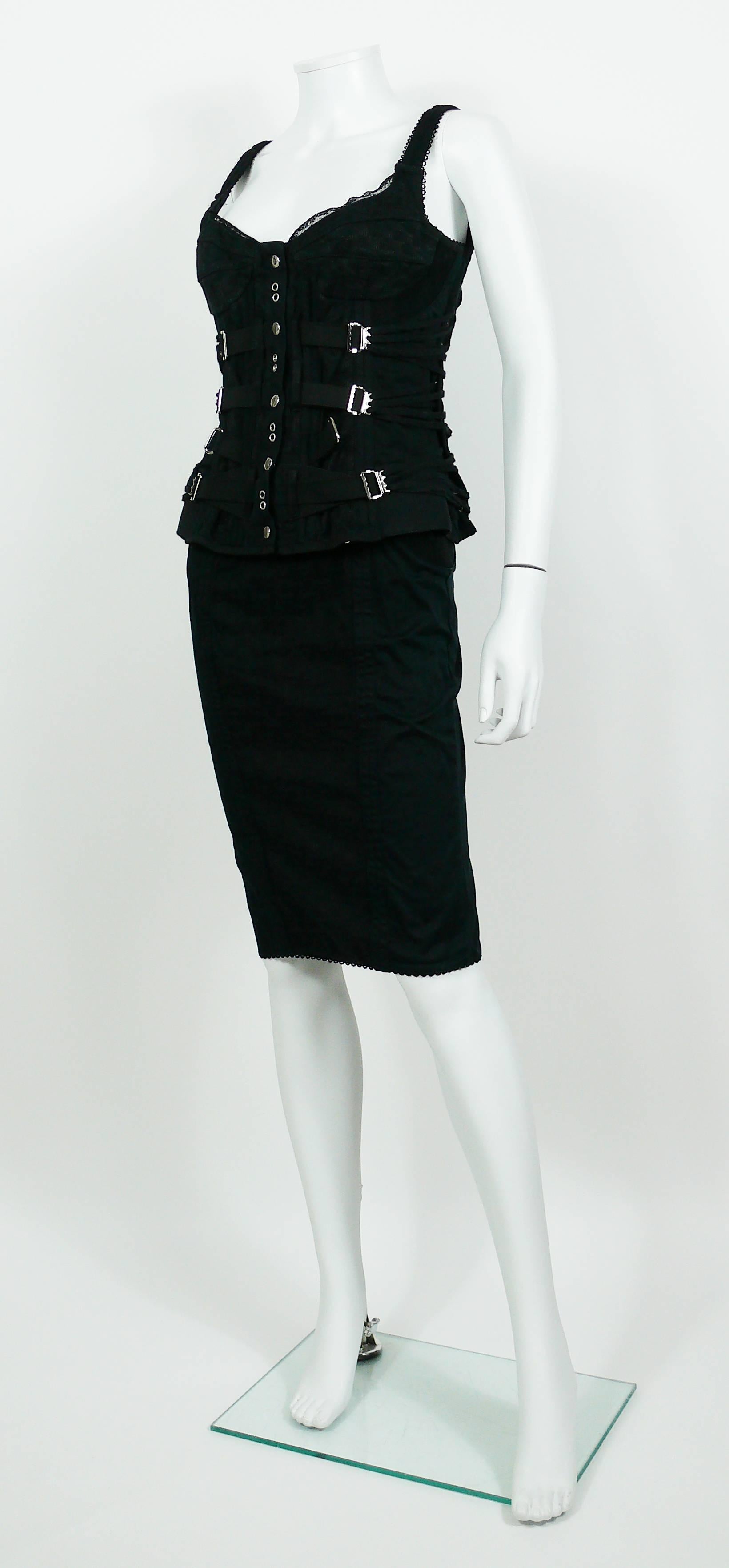 Black Dolce & Gabbana D&G Vintage Bondage Strap Skirt and Bustier Top Ensemble For Sale