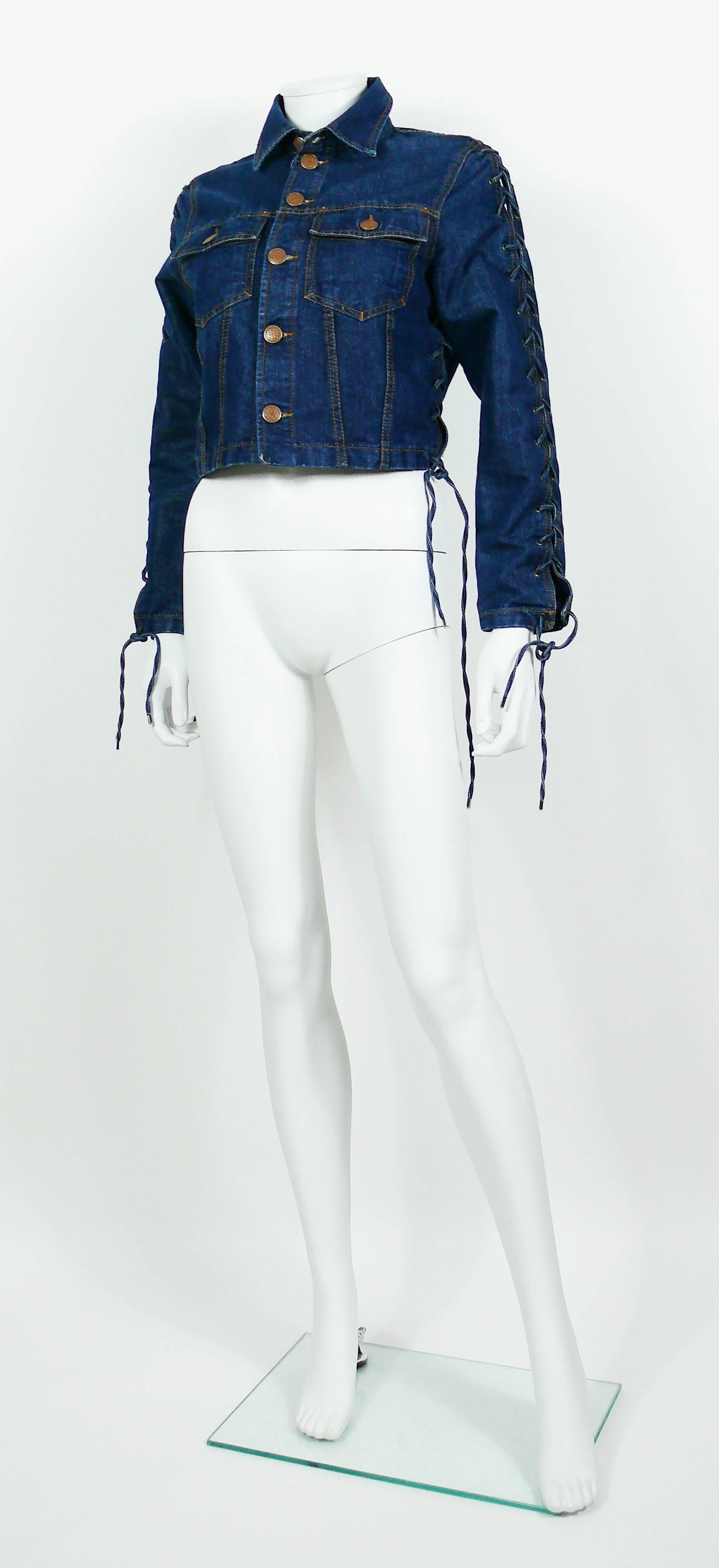 Black Jean Paul Gaultier Vintage Laced Denim Cropped Jacket