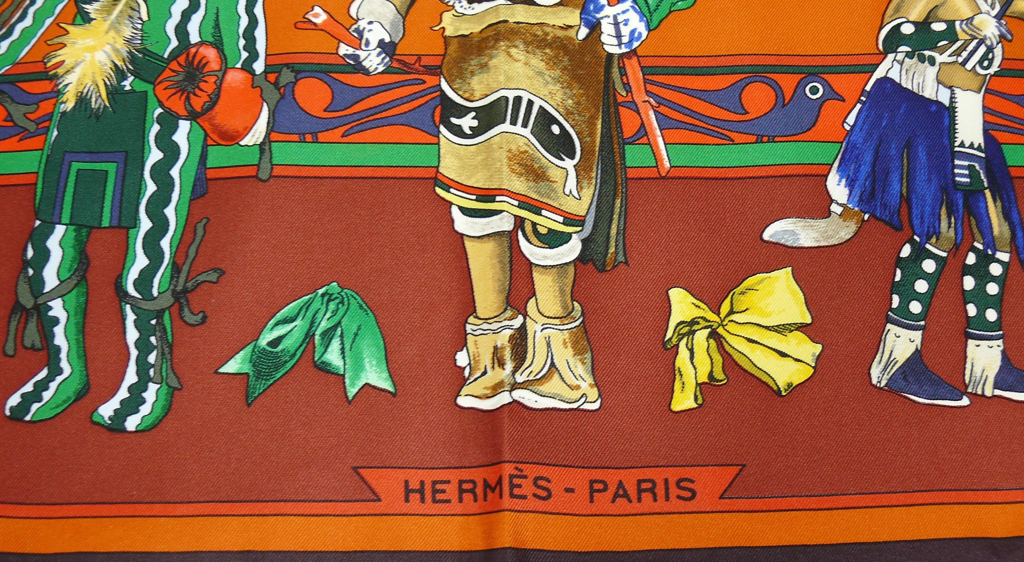 Hermes Vintage Rare Iconic Silk Carre Scarf Kachinas by Kermit Oliver In Excellent Condition In Nice, FR