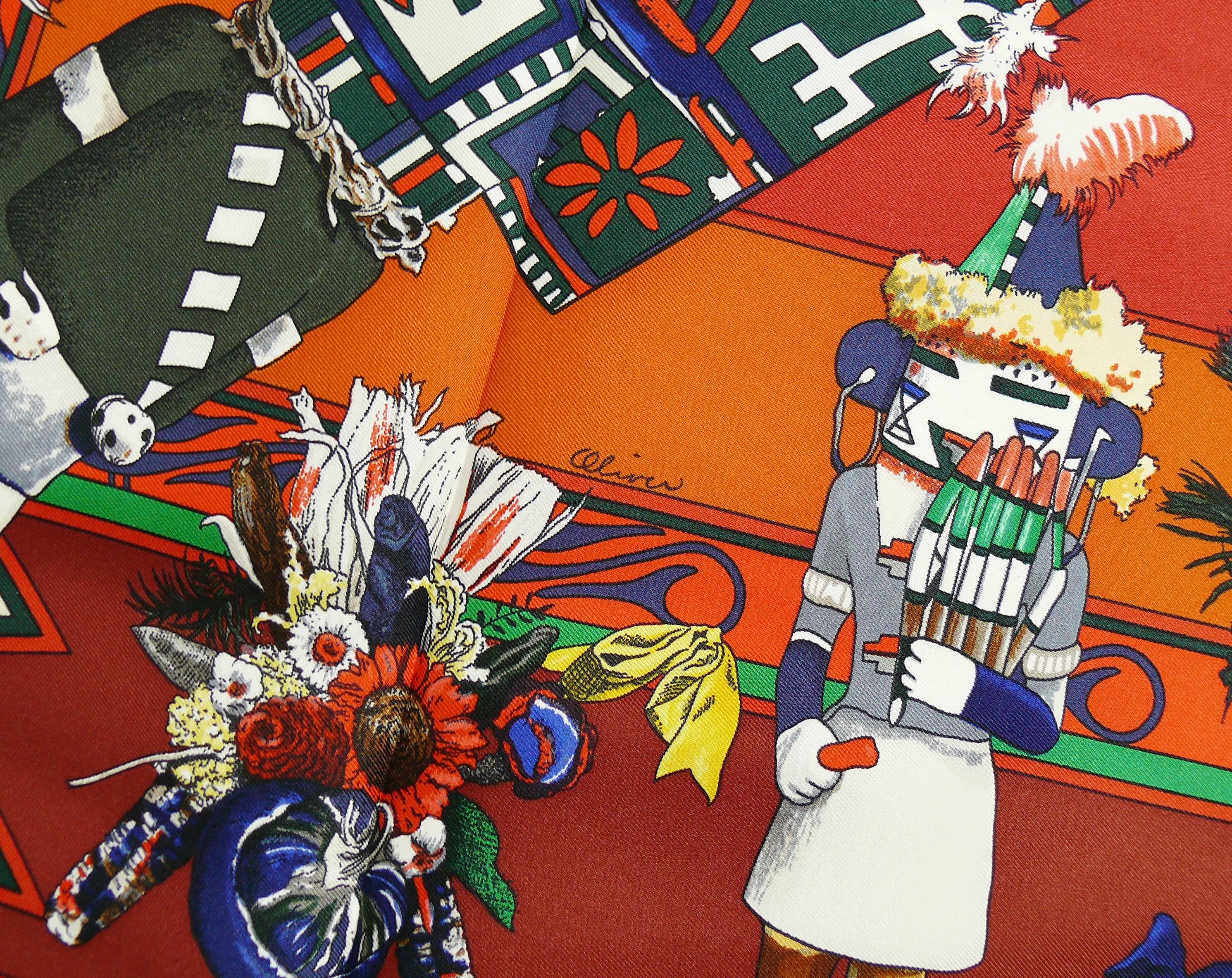 Hermes Vintage Rare Iconic Silk Carre Scarf Kachinas by Kermit Oliver 1