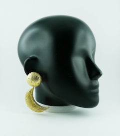 Christian Dior Vintage Rare Celestial Oversized Sun Moon Dangling Earrings